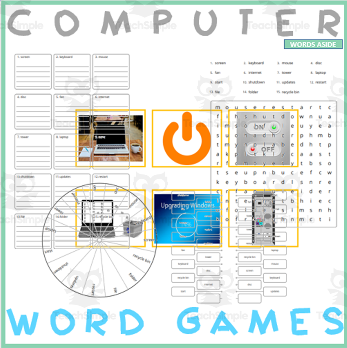 An educational teaching resource from WORDS ASIDE entitled Word Puzzle Games | Copy Crossword Wordsearch Anagram | COMPUTER downloadable at Teach Simple.