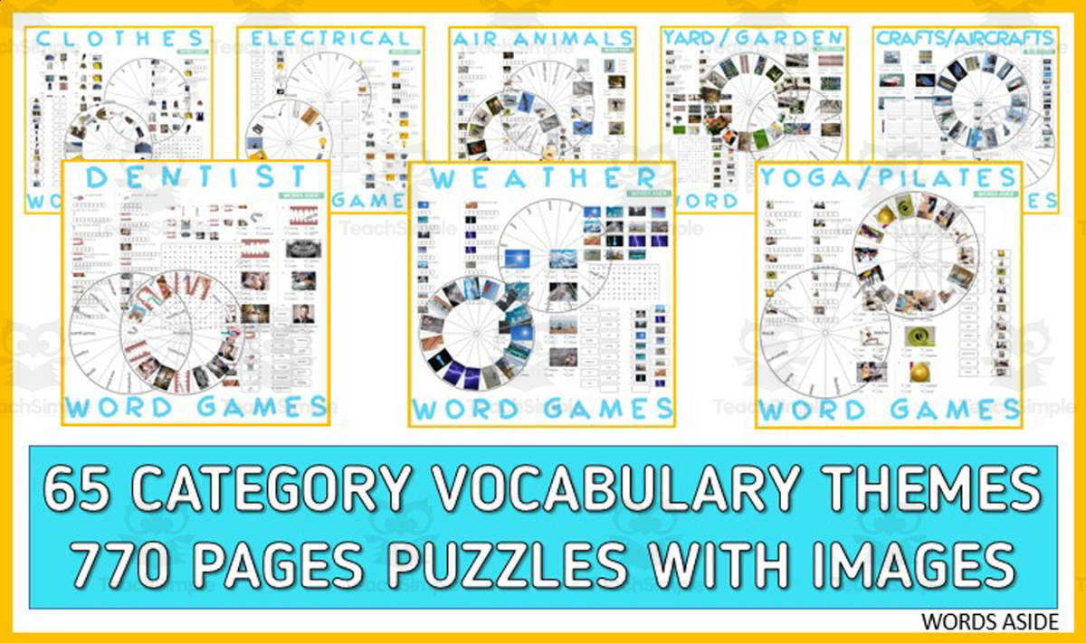 An educational teaching resource from WORDS ASIDE entitled Word Puzzles Crossword Wordsearch Anagram BUNDLE downloadable at Teach Simple.