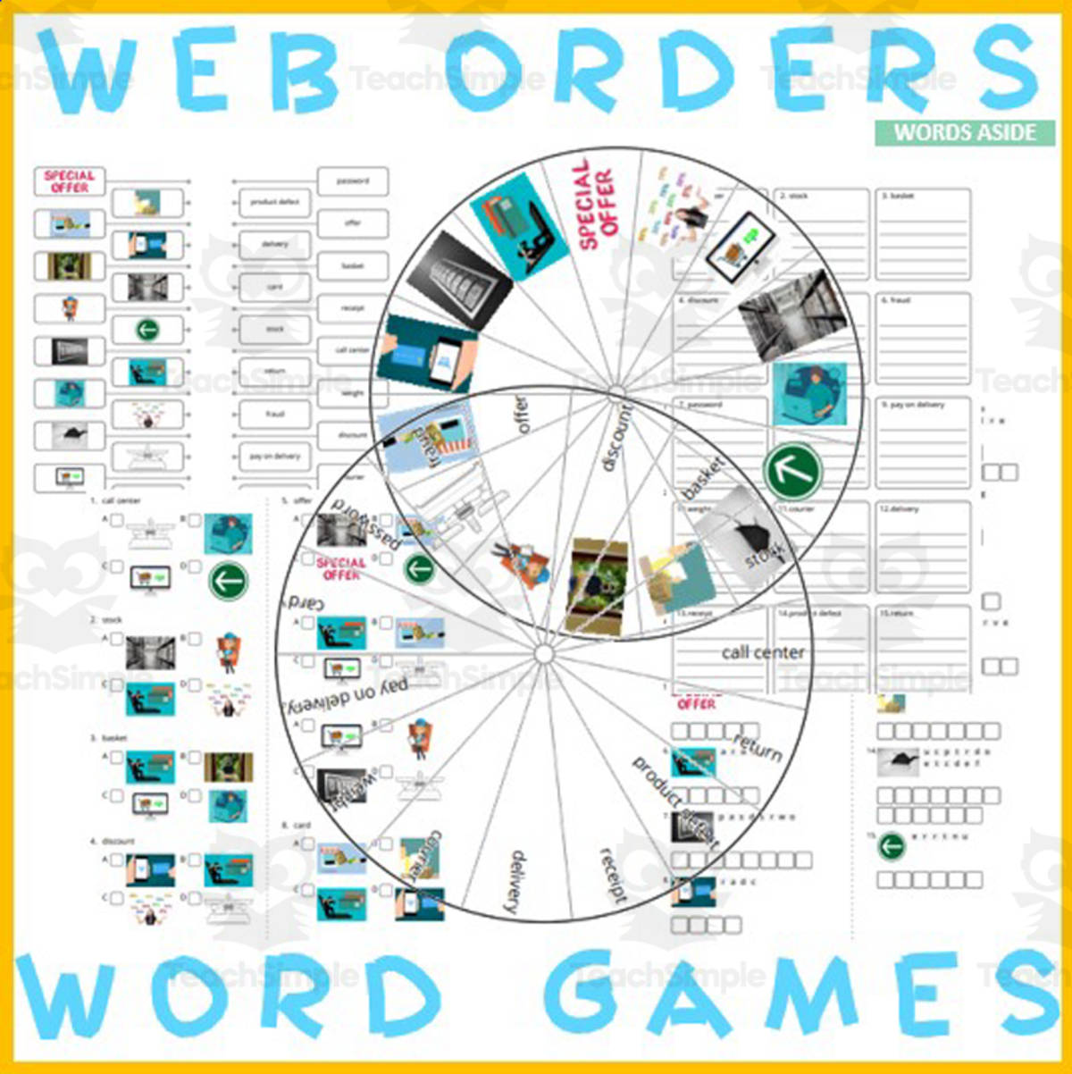 An educational teaching resource from WORDS ASIDE entitled Word Puzzles Crossword Wordsearch Anagram WEB SHOPPING downloadable at Teach Simple.