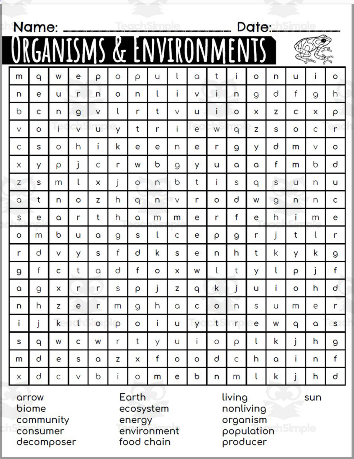 An educational teaching resource from Rodriguez's Resources entitled Word Search: Organisms and Environment downloadable at Teach Simple.