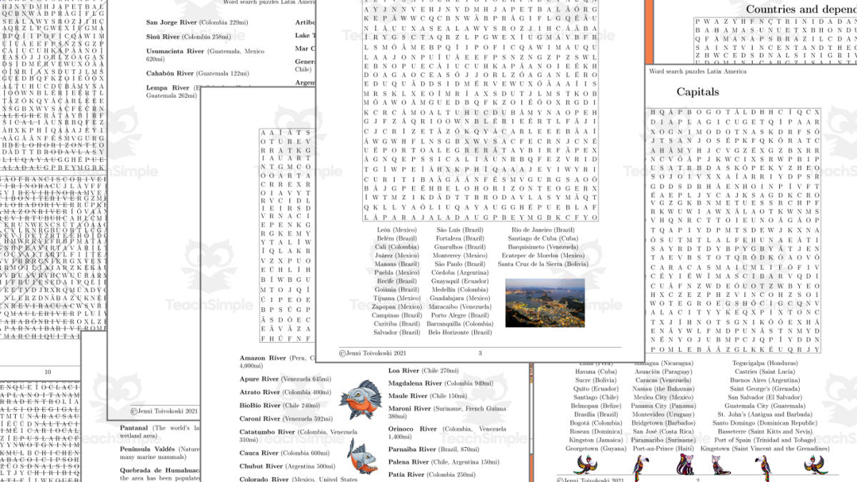 An educational teaching resource from TheBrightestKid entitled Word Search Puzzles about Latin America and Caribbean downloadable at Teach Simple.