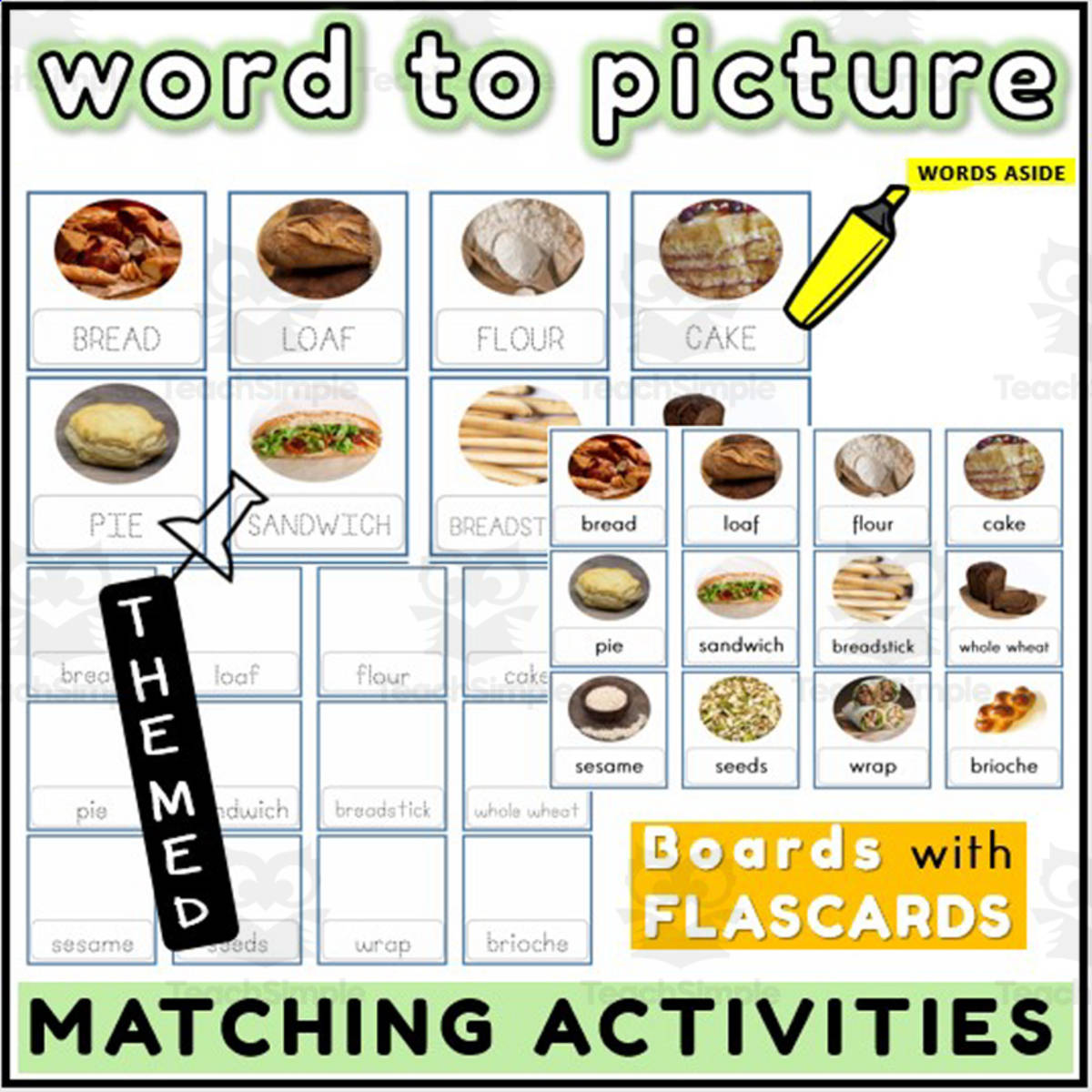 An educational teaching resource from WORDS ASIDE entitled Word to Picture Activities Flashcards 3 downloadable at Teach Simple.