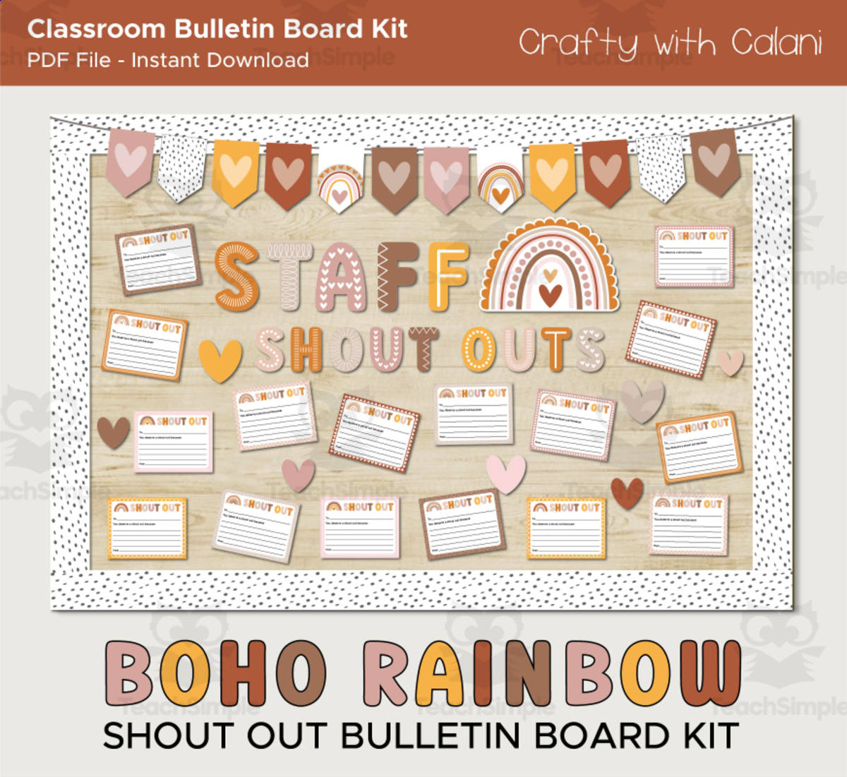 An educational teaching resource from Crafty with Calani entitled Workplace Staff Shout Out Bulletin Board, Staff Appreciation Board downloadable at Teach Simple.