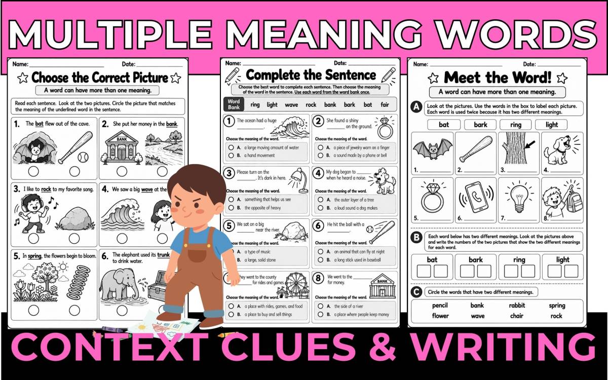 Worksheets with Multiple Meaning Words, Context Clues, and Writing preview