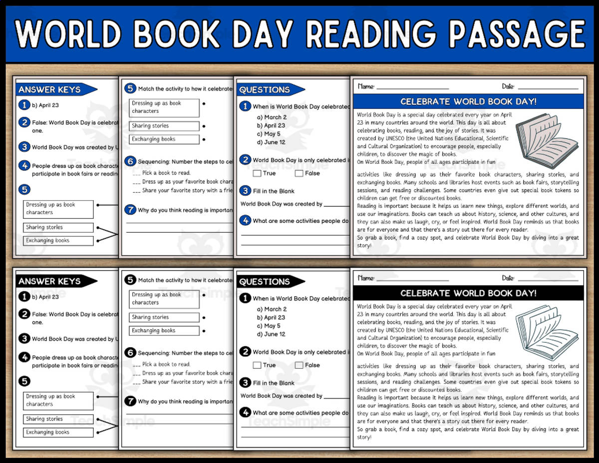 An educational teaching resource from Wonderland School entitled World Book Day Reading Comprehension Passage and Questions downloadable at Teach Simple.