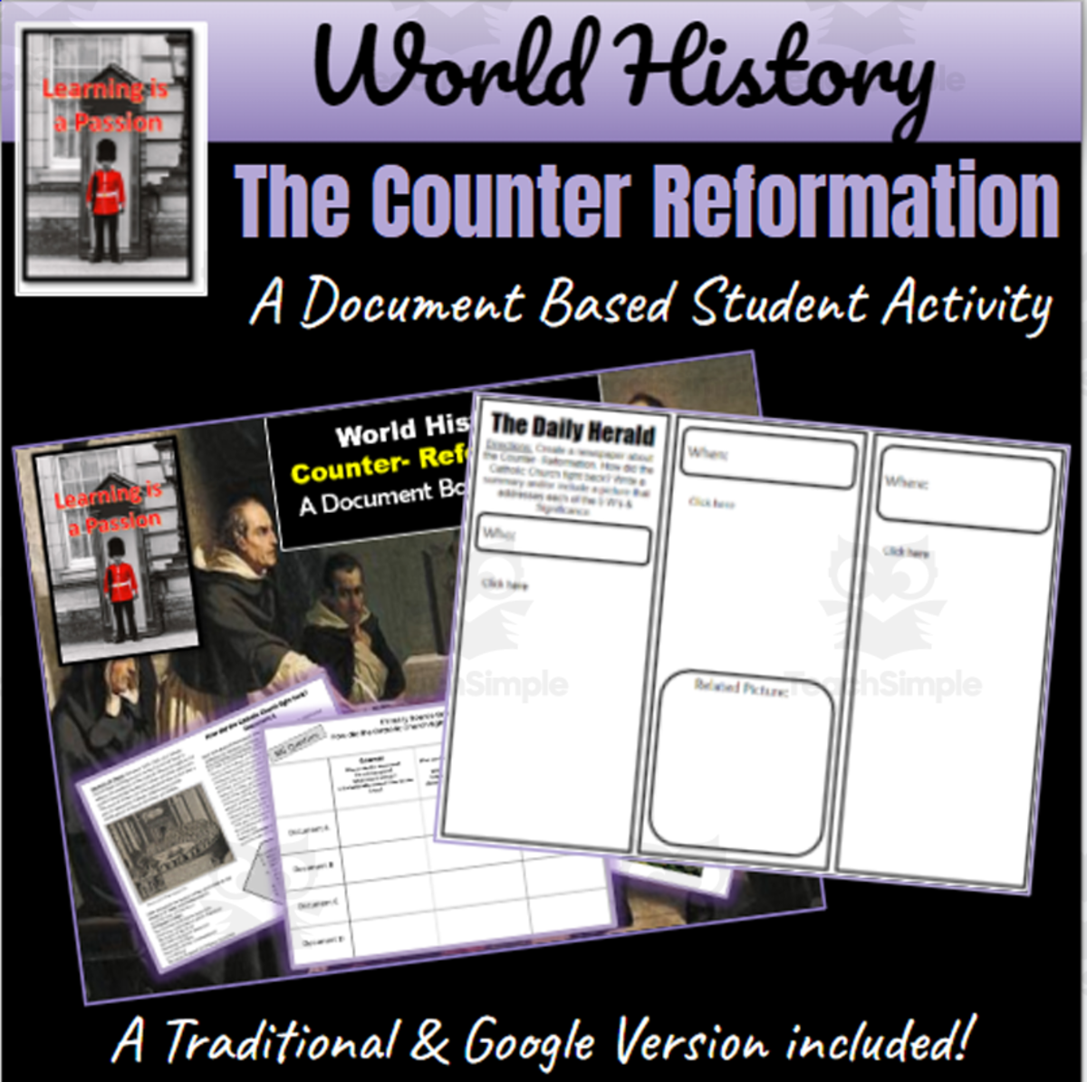 An educational teaching resource from Learning is a Passion entitled World History | Counter Reformation | Document-Based Student Activity downloadable at Teach Simple.