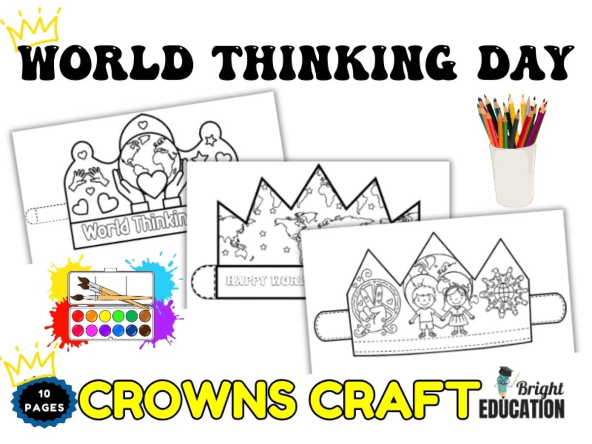 An educational teaching resource from Bright Education entitled World Thinking Day Crowns Craft – Colouring Sheets downloadable at Teach Simple.