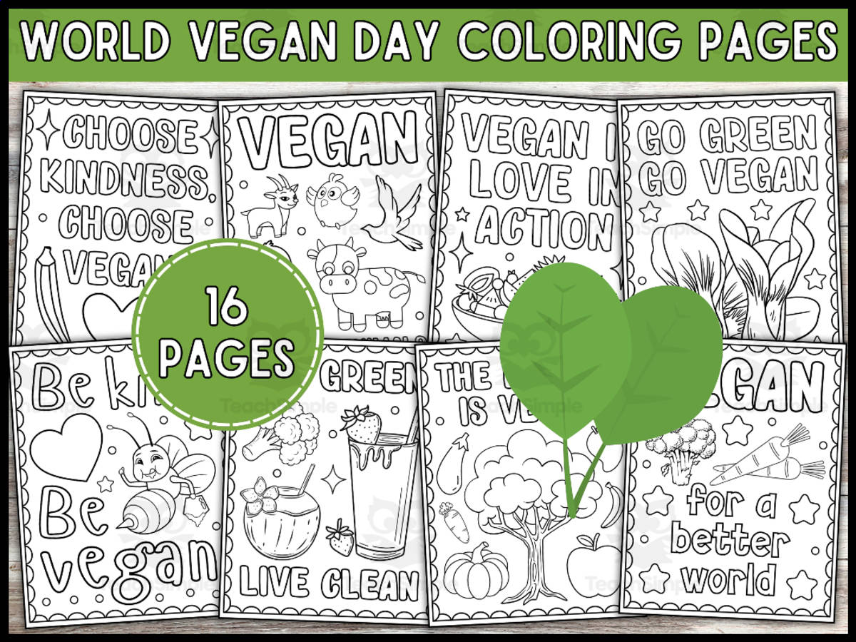 An educational teaching resource from Wonderland School entitled World Vegan Day Coloring Pages for Kids downloadable at Teach Simple.