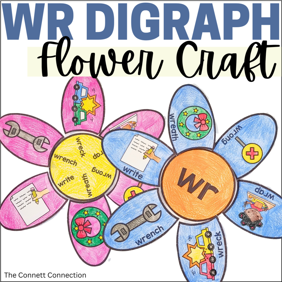 An educational teaching resource from The Connett Connection entitled WR Digraphs Flower Craft downloadable at Teach Simple.