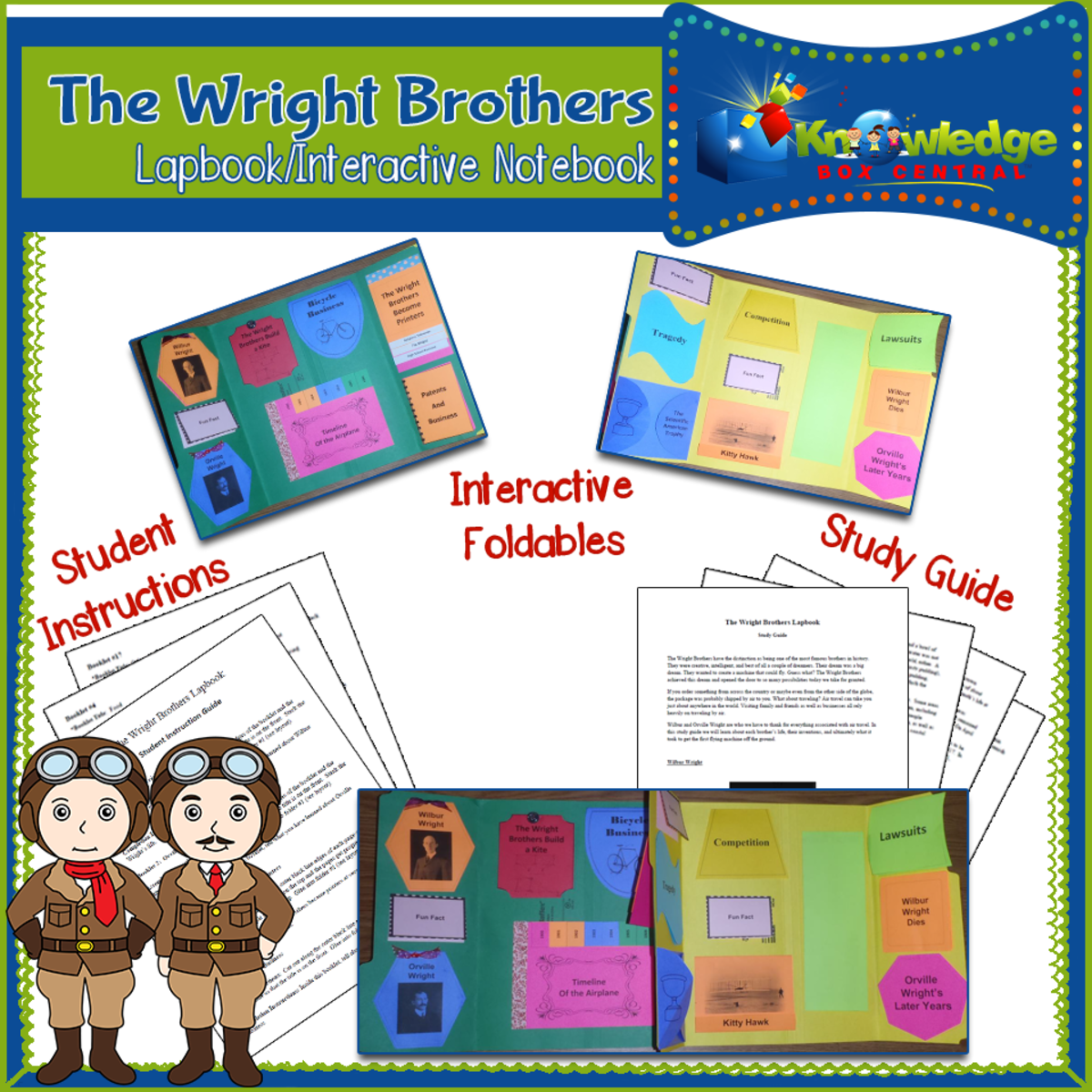 An educational teaching resource from Knowledge Box Central entitled Wright Brothers Lapbook / Interactive Notebook - EBOOK downloadable at Teach Simple.