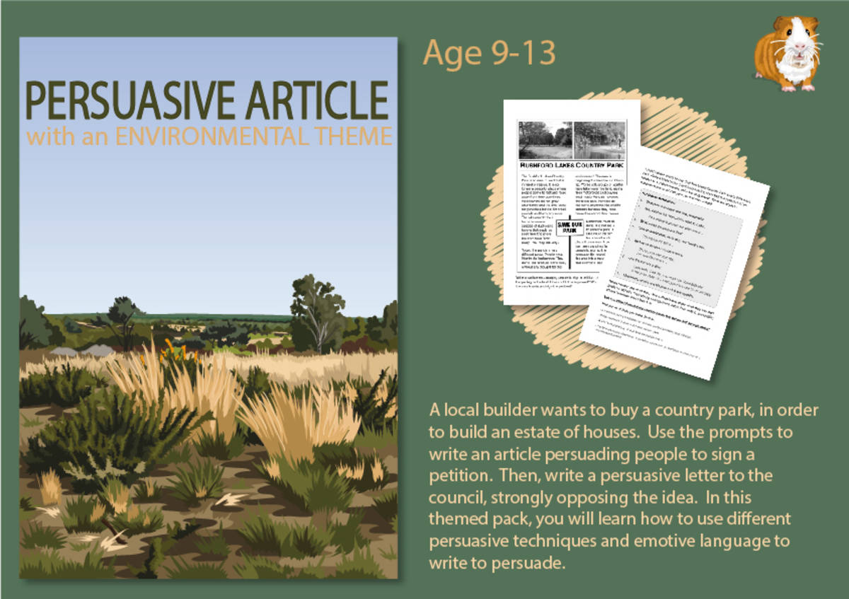An educational teaching resource from Guinea Pig Education entitled Write A Persuasive Article With An Environmental Theme (9-14 years) downloadable at Teach Simple.