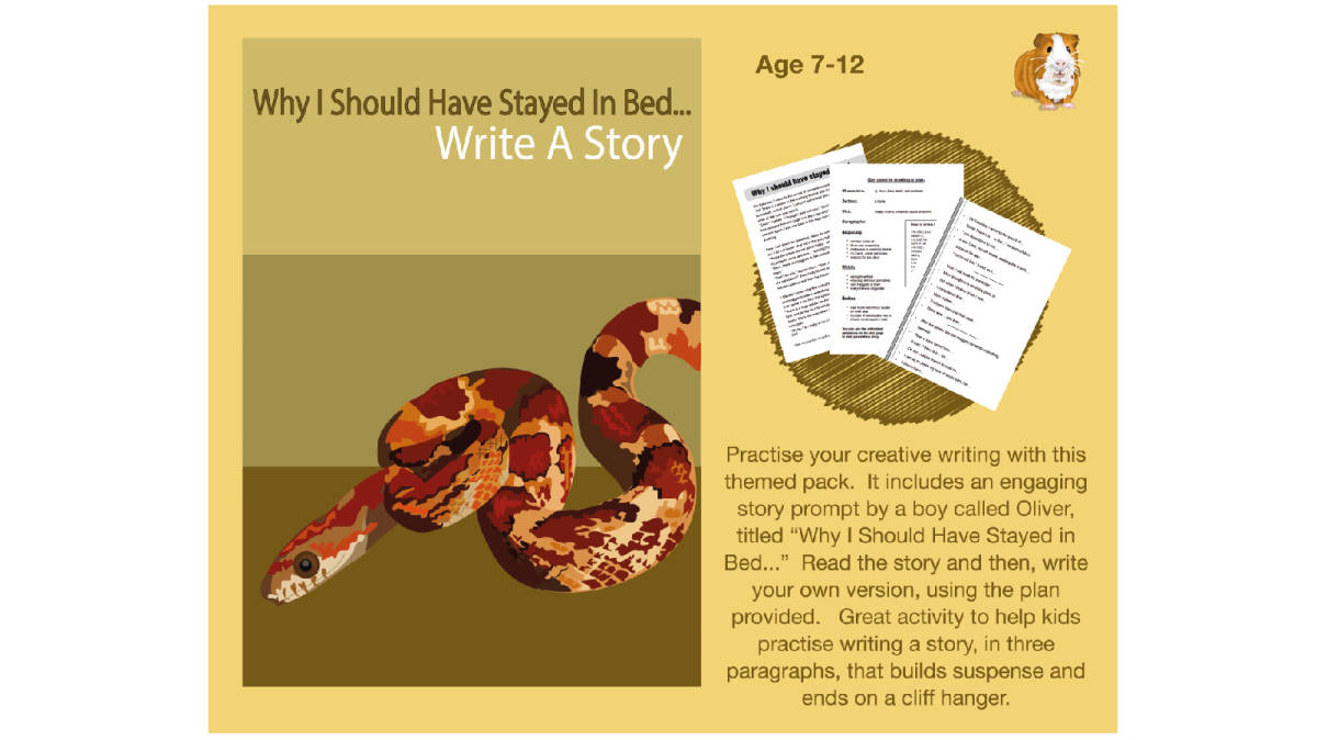 An educational teaching resource from Guinea Pig Education entitled Write A Story Called 'Why I Should Have Stayed In Bed' (7-11 years) downloadable at Teach Simple.