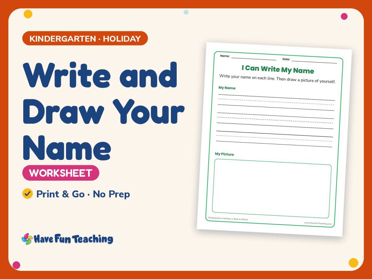Write and Draw Your Name Worksheet – Kindergarten Back to School preview