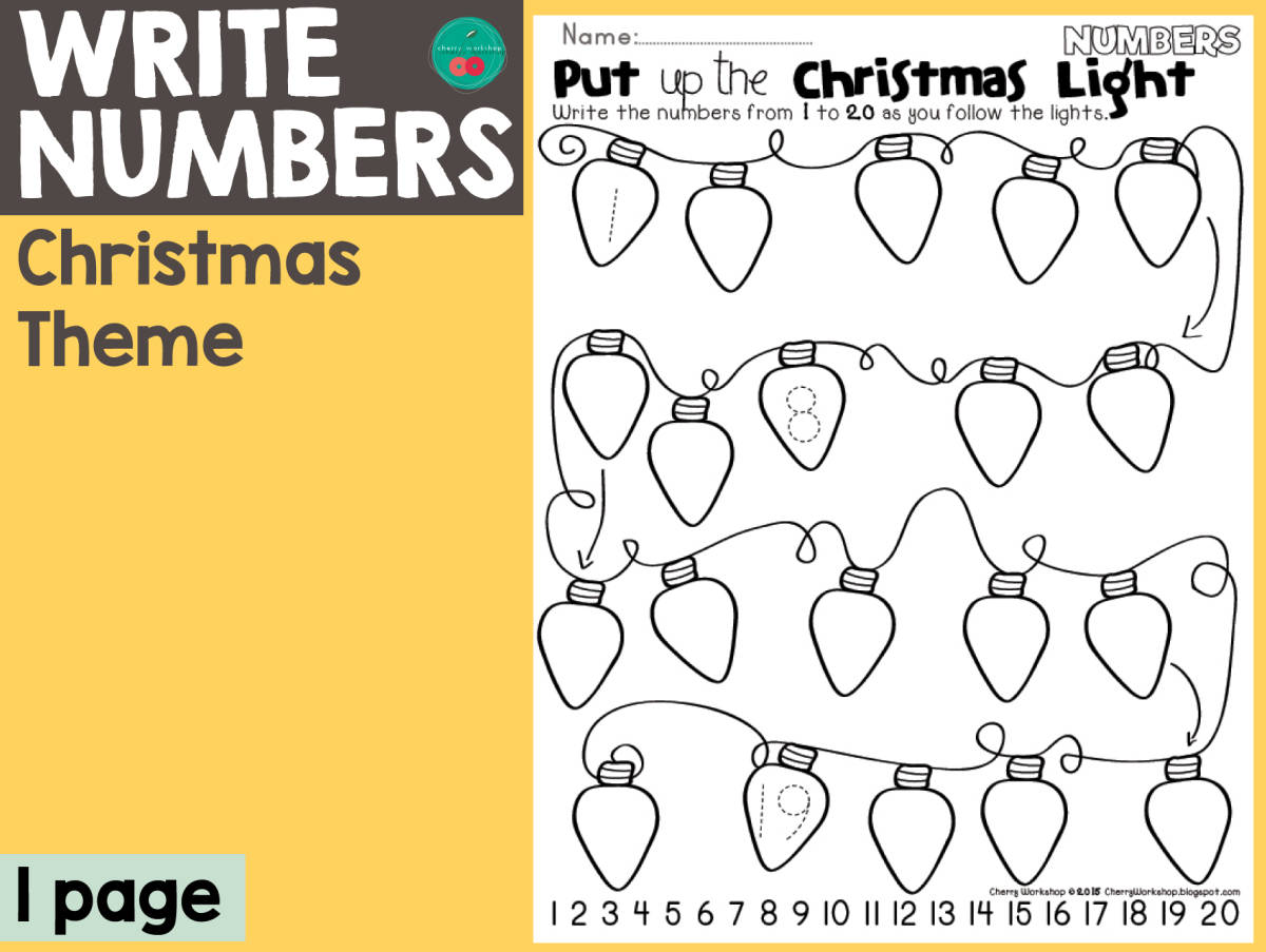 An educational teaching resource from Cherry Workshop entitled Write Numbers 1-20 downloadable at Teach Simple.