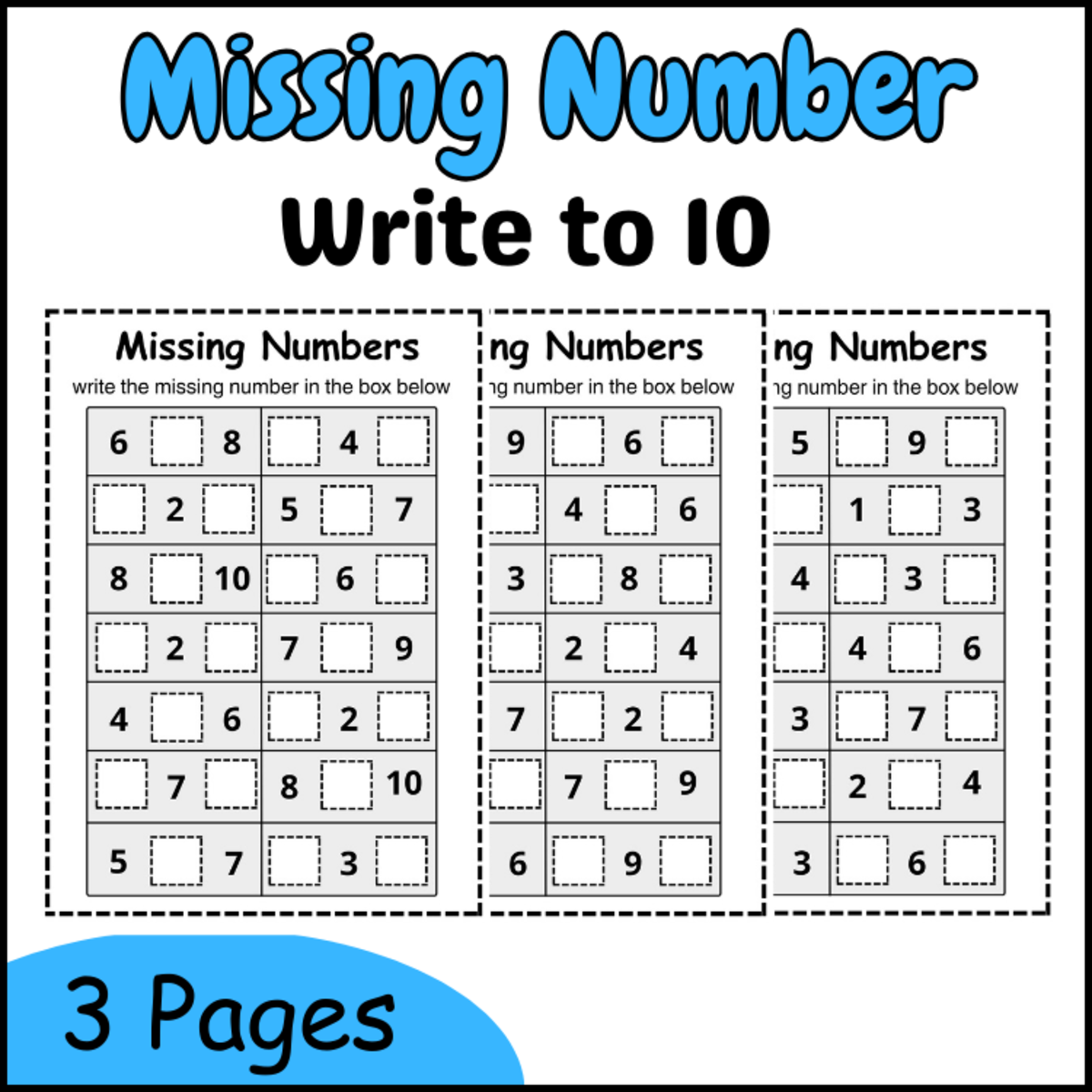 An educational teaching resource from Easy to learn entitled write the missing number from 1 to 10 downloadable at Teach Simple.