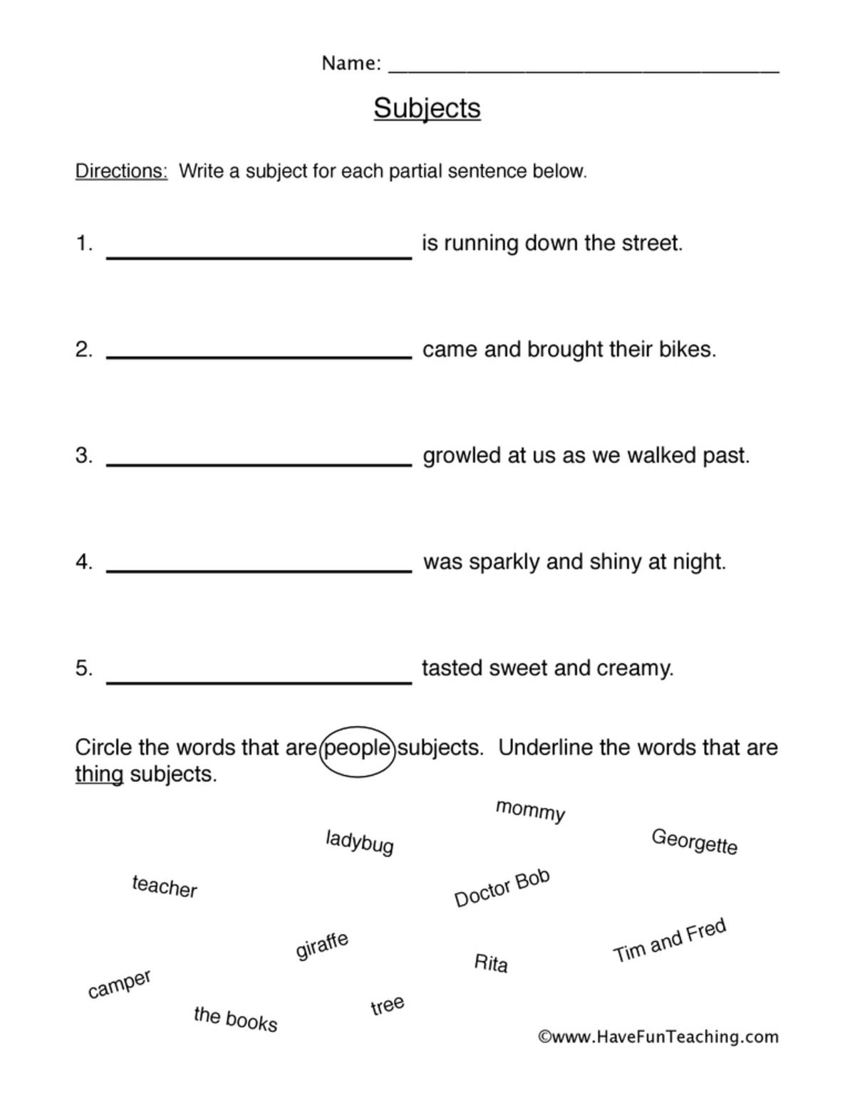 An educational teaching resource from Have Fun Teaching entitled Write the Subject Worksheet downloadable at Teach Simple.