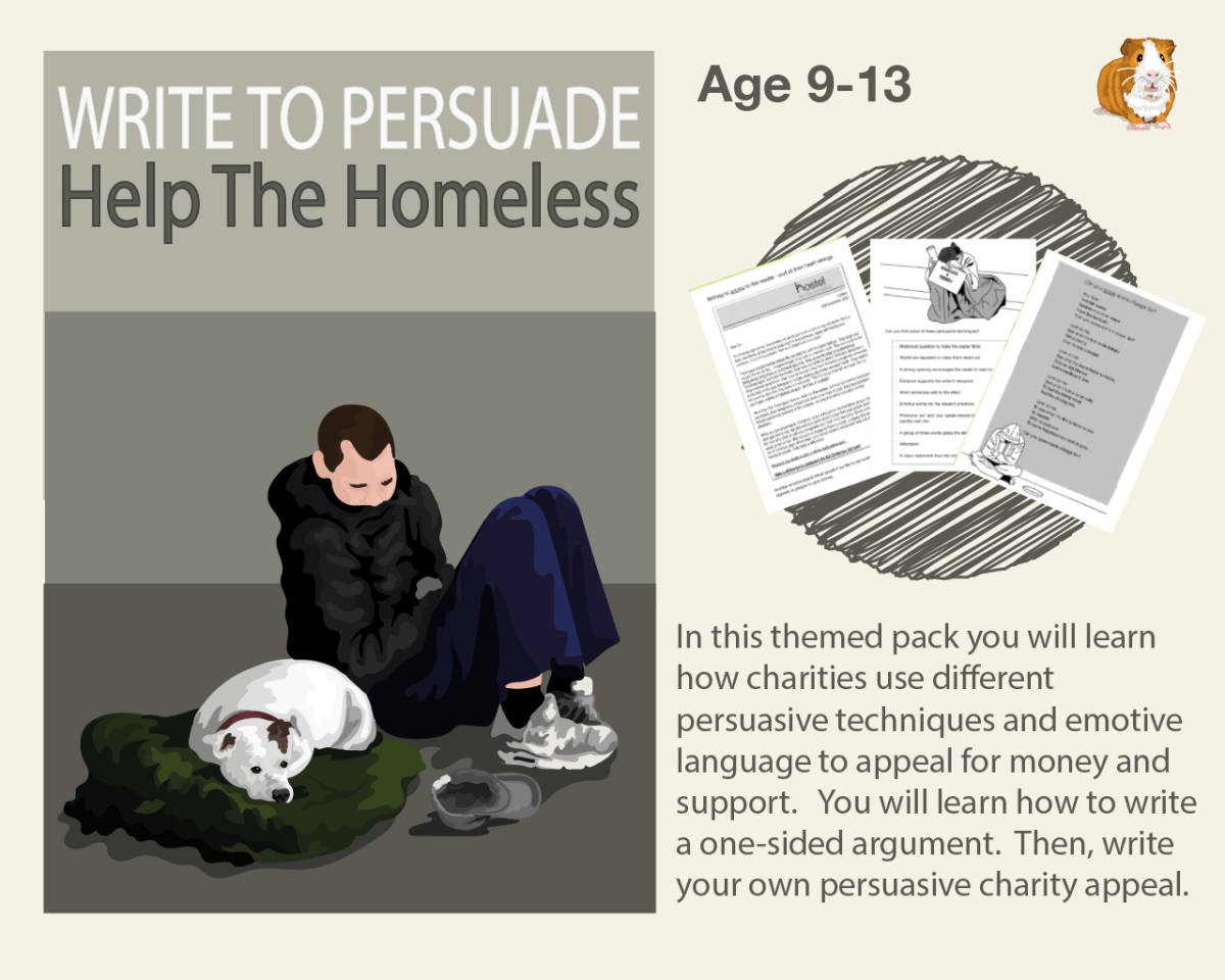 An educational teaching resource from Guinea Pig Education entitled Write To Persuade: Help The Homeless (9-14 years) downloadable at Teach Simple.