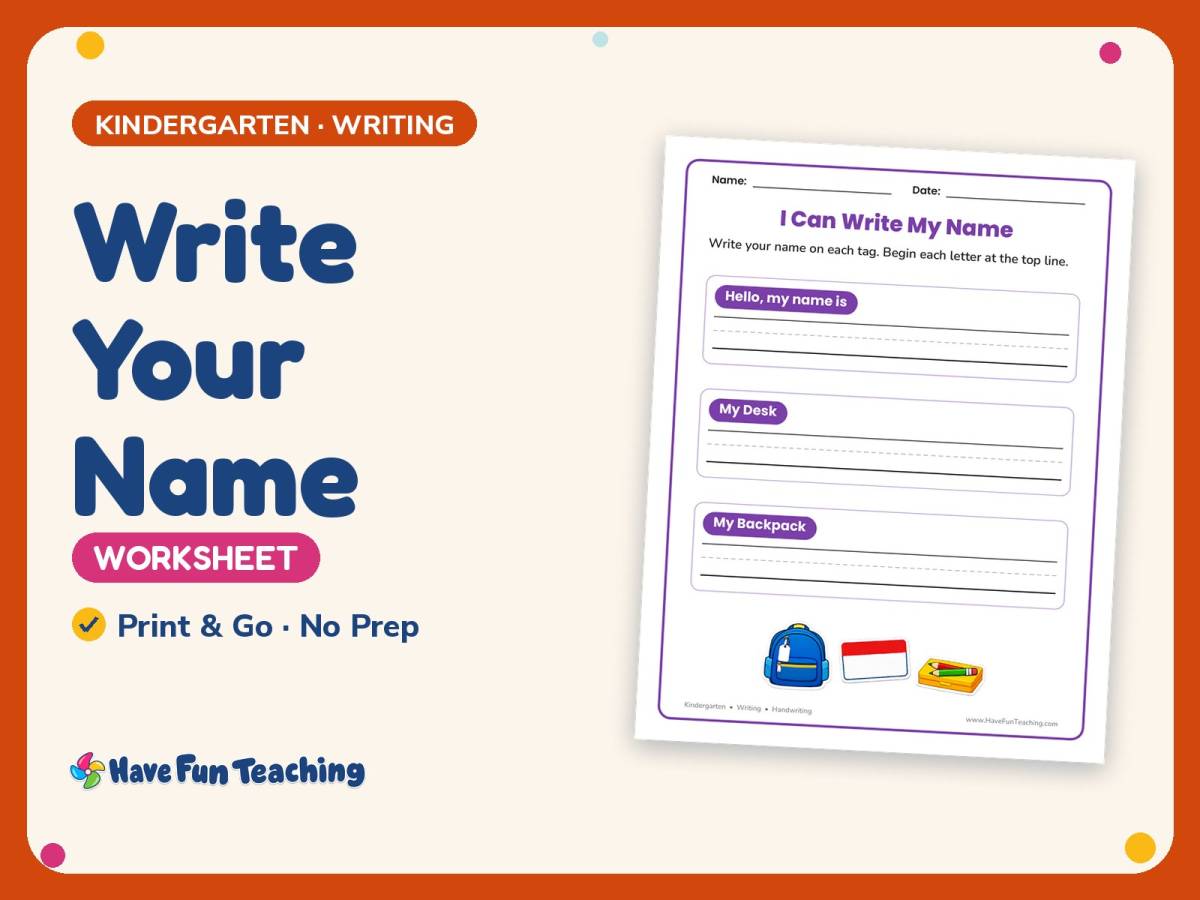 Write Your Name Worksheet – Kindergarten Back to School Practice preview