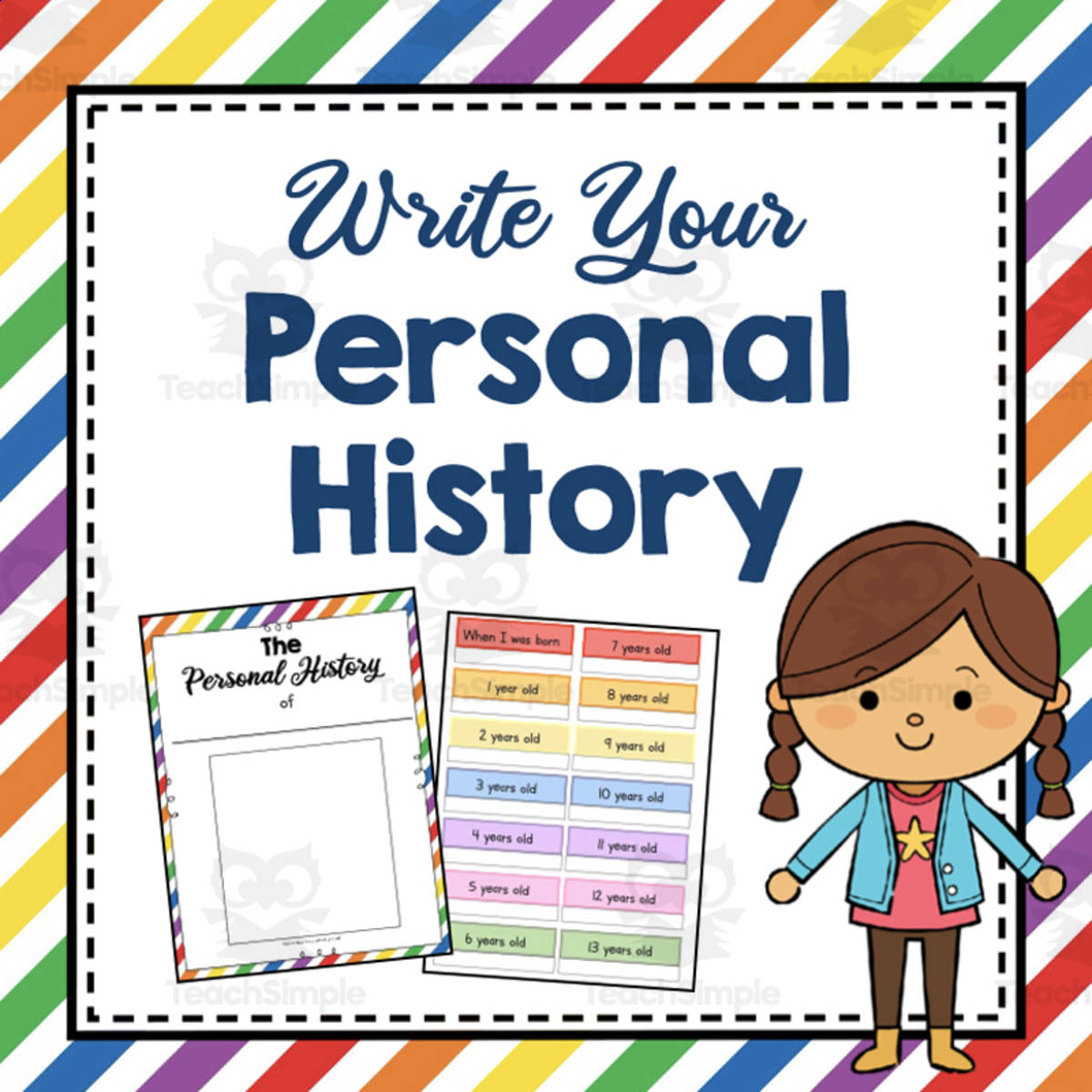 An educational teaching resource from Simply Schoolgirl entitled Write Your Personal History | Personal Narrative | Writing Project downloadable at Teach Simple.