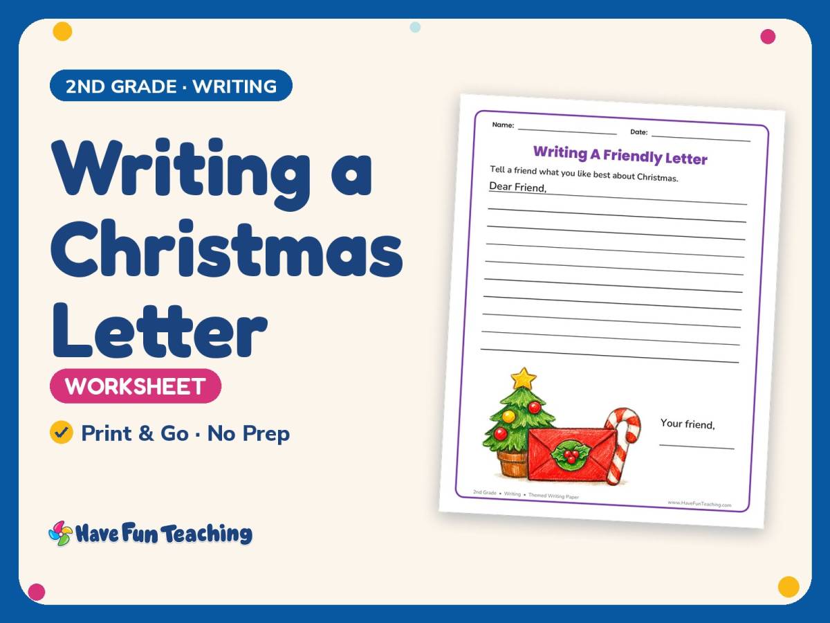 Writing a Christmas Letter Worksheet – 2nd Grade Lined Paper Practice preview