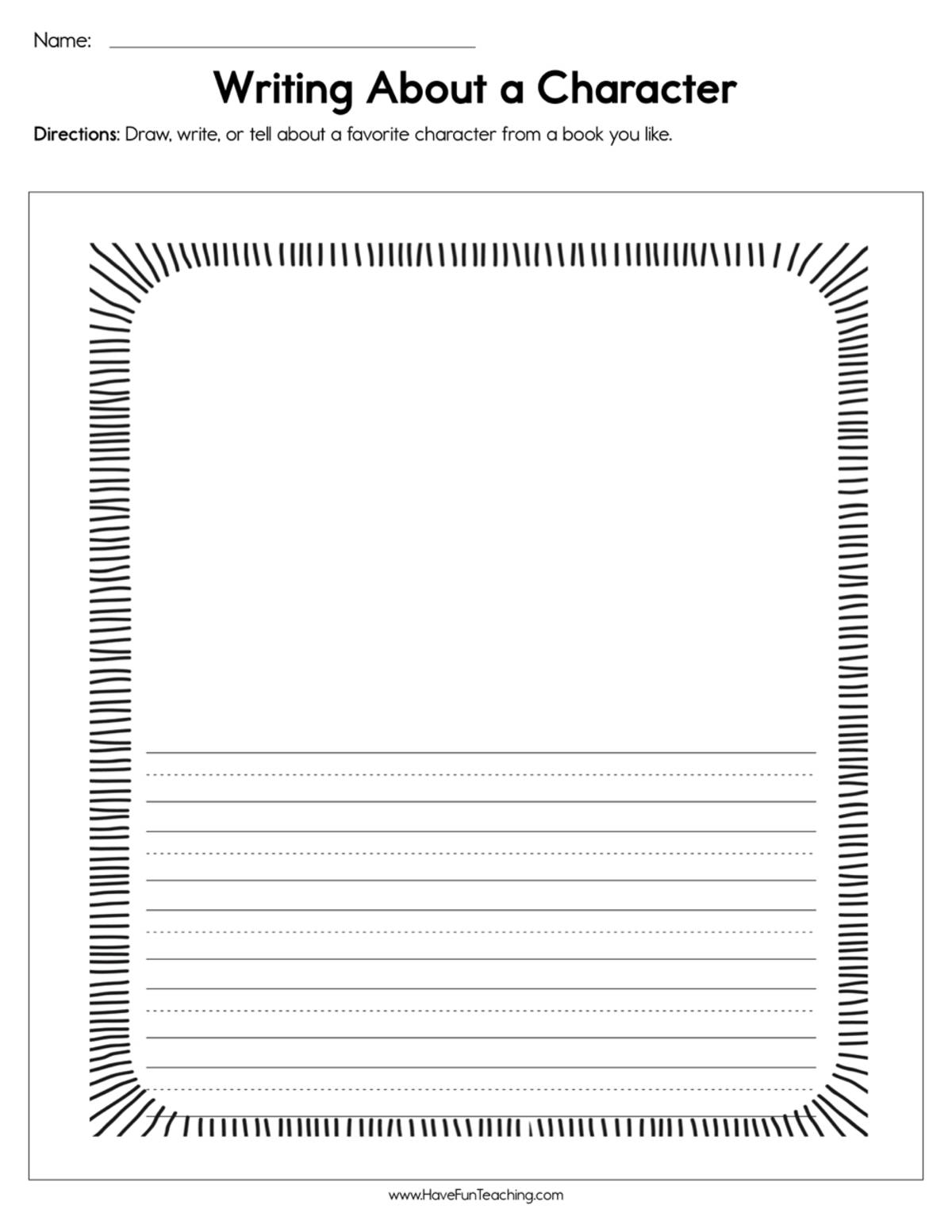 An educational teaching resource from Have Fun Teaching entitled Writing about a Character Worksheet downloadable at Teach Simple.