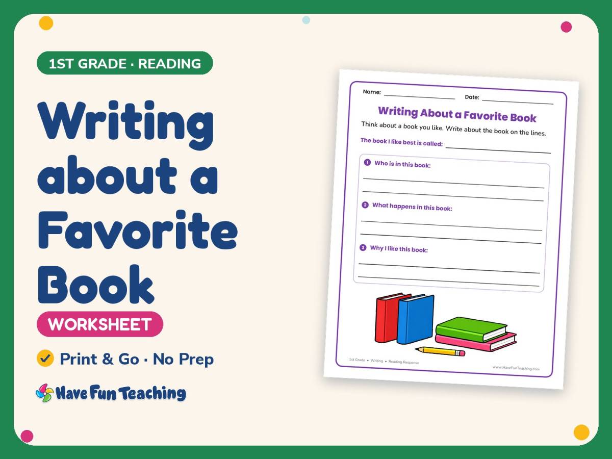 Writing about a Favorite Book Worksheet – 1st Grade Prompts Practice preview