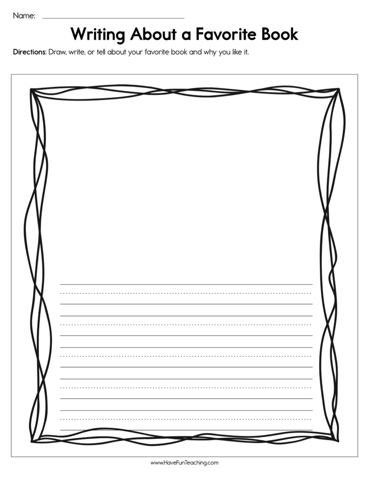 An educational teaching resource from Have Fun Teaching entitled Writing about a Favorite Book Worksheet downloadable at Teach Simple.