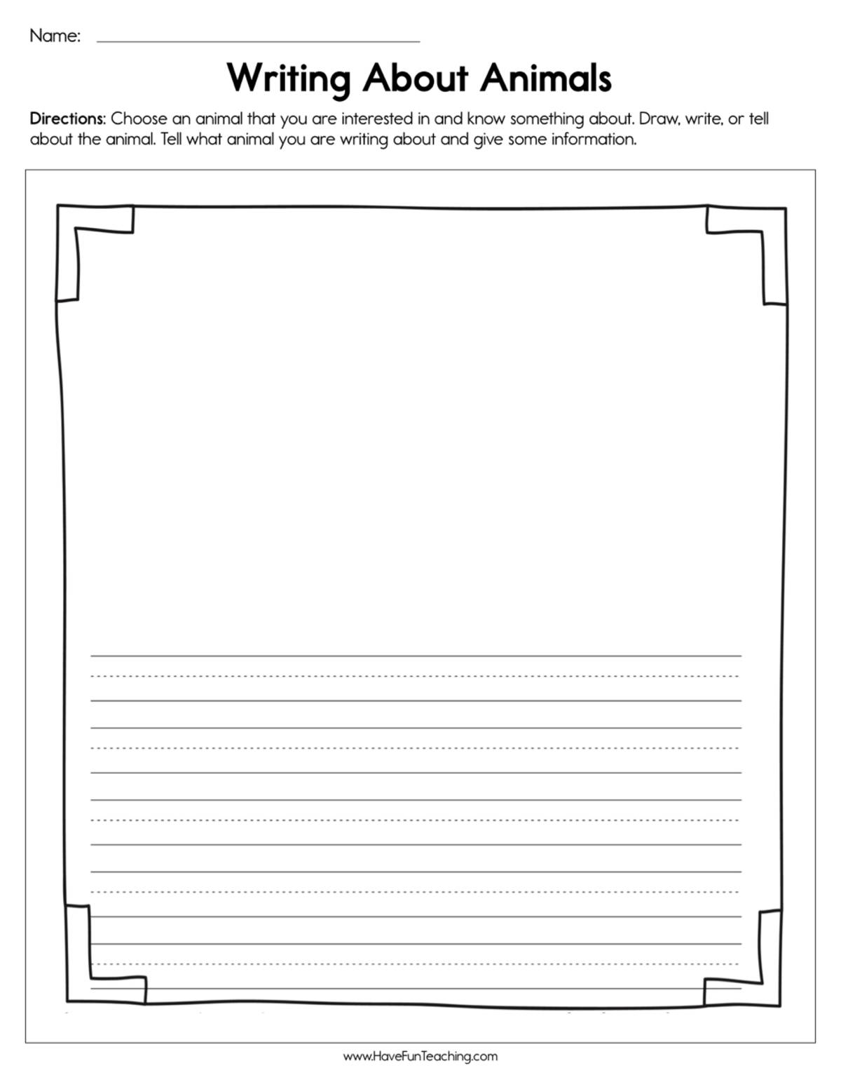An educational teaching resource from Have Fun Teaching entitled Writing about Animals Worksheet downloadable at Teach Simple.
