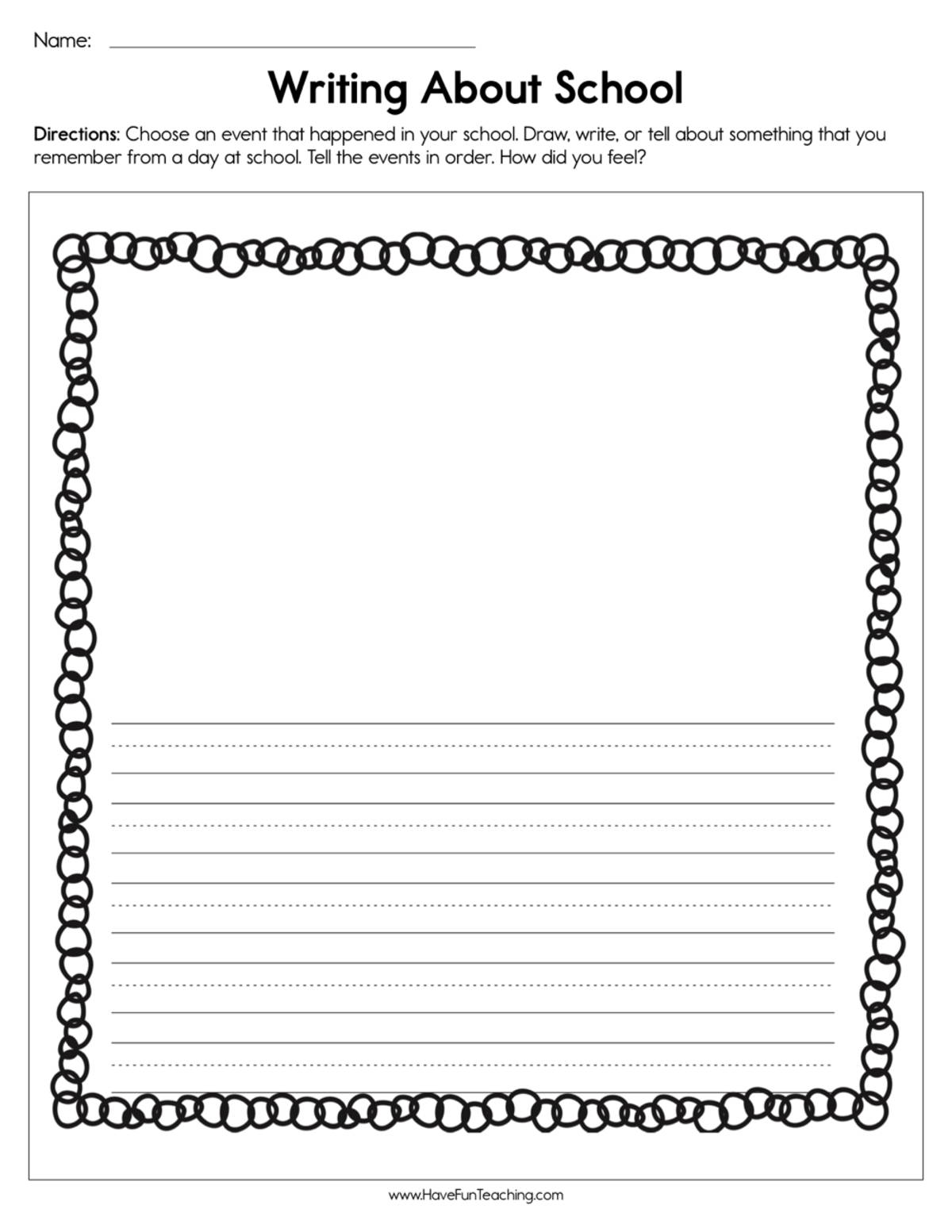 An educational teaching resource from Have Fun Teaching entitled Writing about School Worksheet downloadable at Teach Simple.