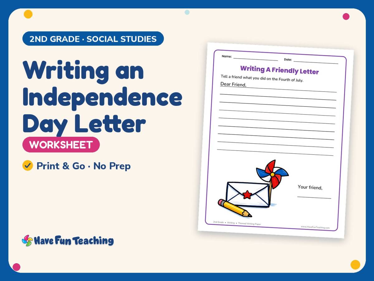 Writing an Independence Day Letter Worksheet – 2nd Grade 4th of July preview