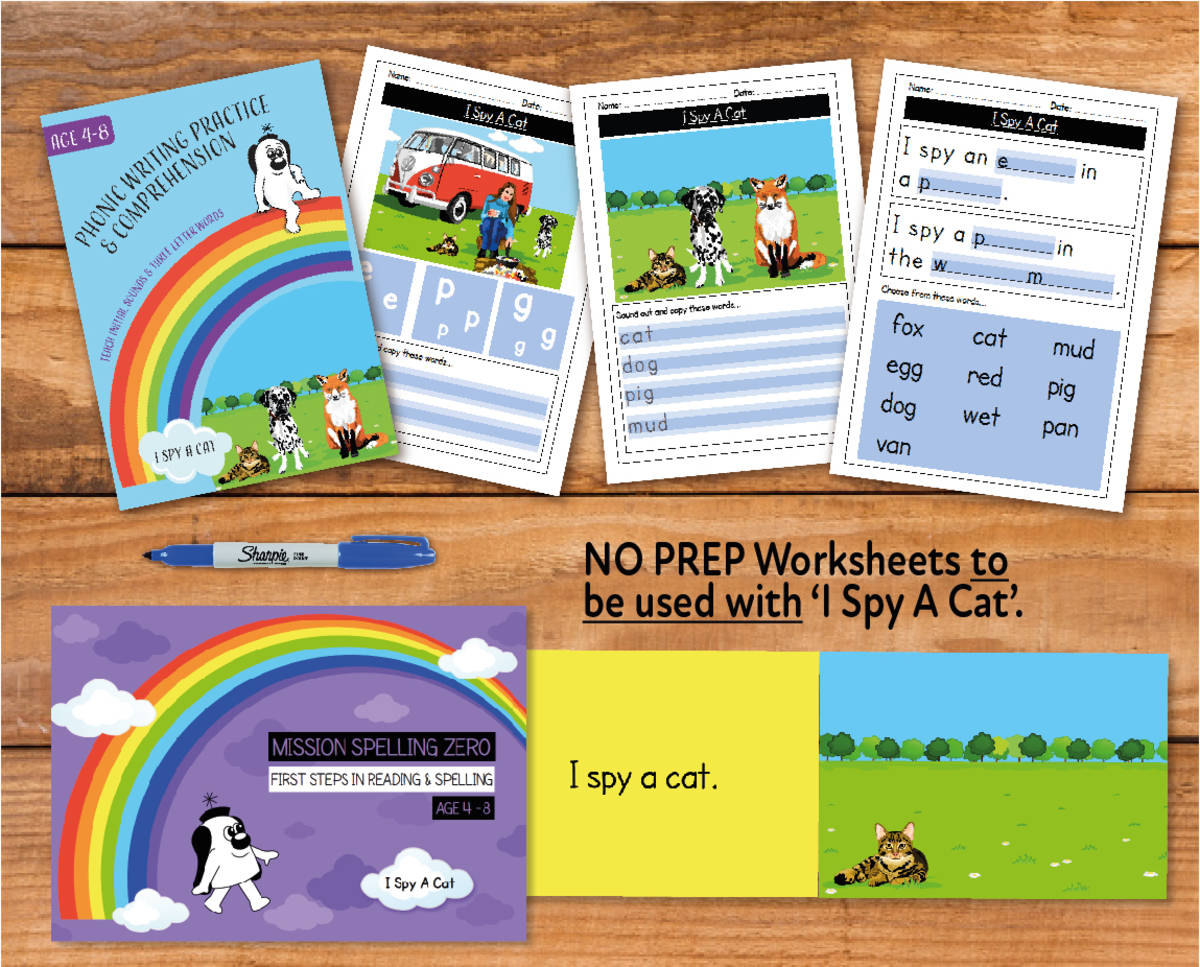 An educational teaching resource from Guinea Pig Education entitled Writing And Comprehension Practice: I Spy A Cat (4-8 years) downloadable at Teach Simple.