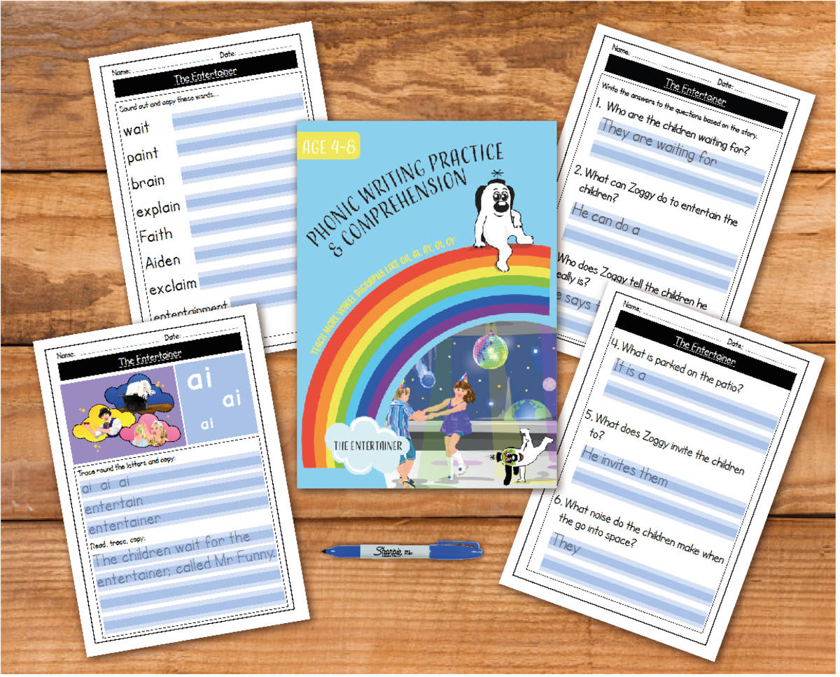 An educational teaching resource from Guinea Pig Education entitled Writing And Comprehension Practice: The Entertainer (4-8 years) downloadable at Teach Simple.