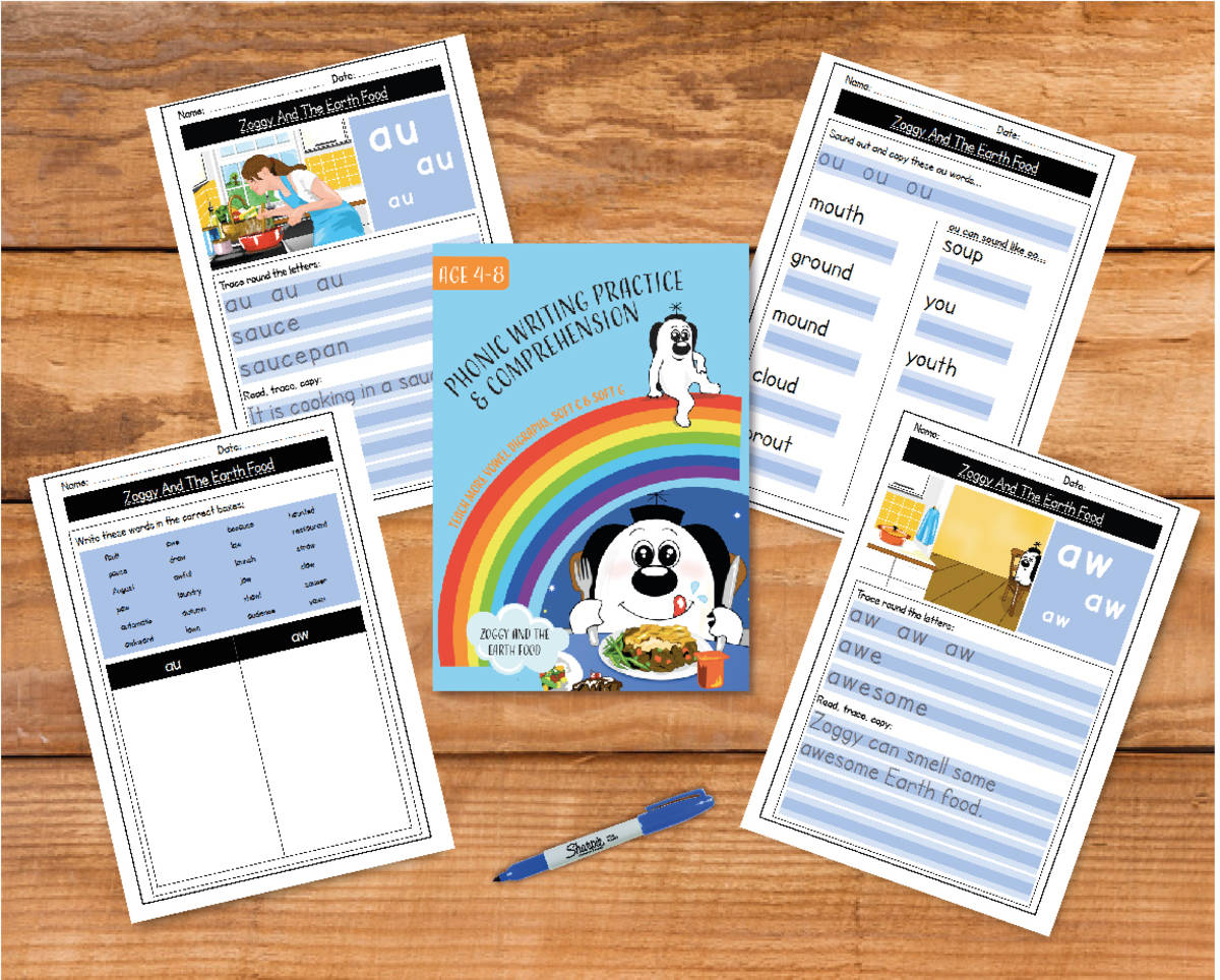 An educational teaching resource from Guinea Pig Education entitled Writing And Comprehension Practice: Zoggy And The Earth Food (4-8 years) downloadable at Teach Simple.