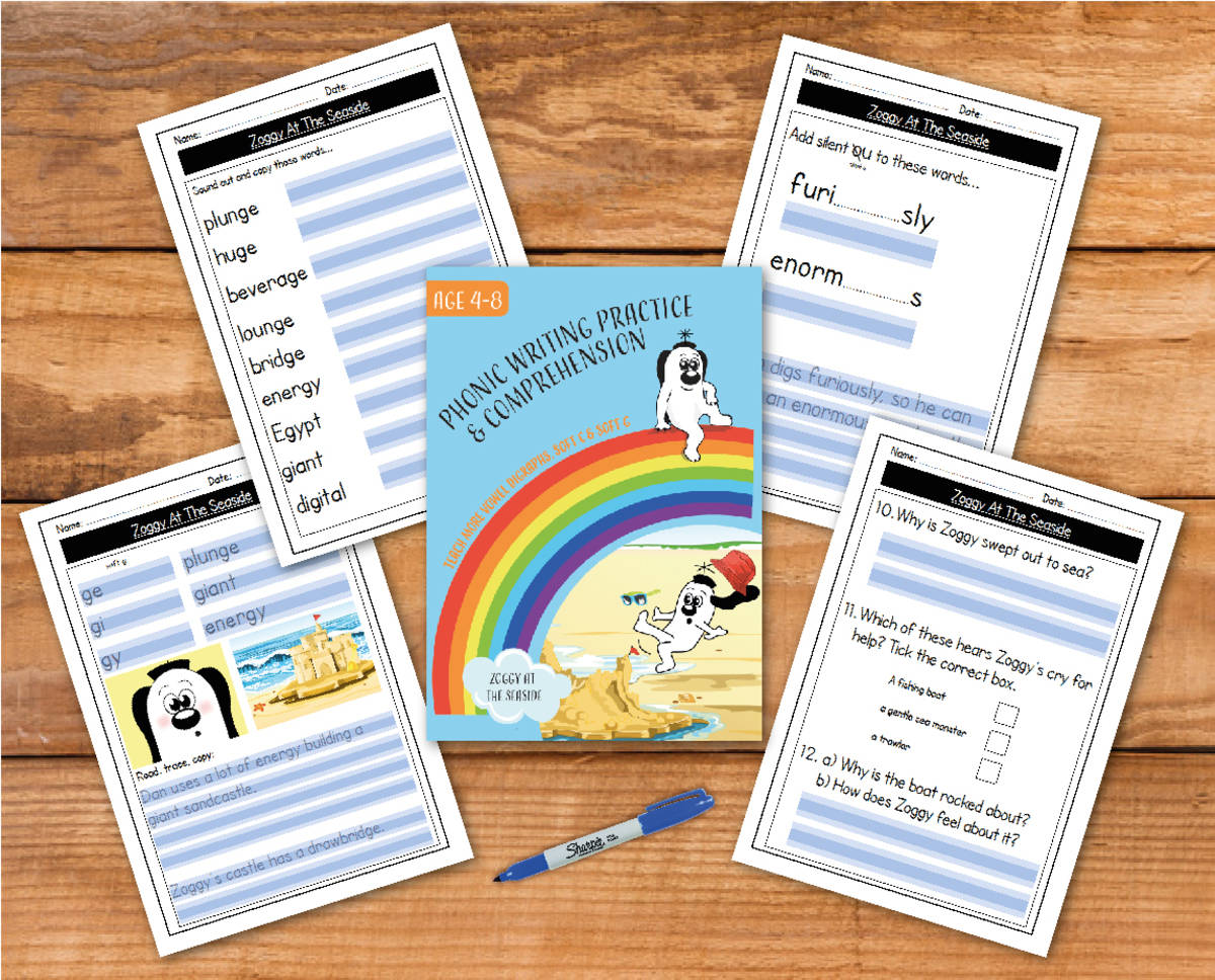 An educational teaching resource from Guinea Pig Education entitled Writing And Comprehension Practice: Zoggy At The Seaside (4-8 years) downloadable at Teach Simple.