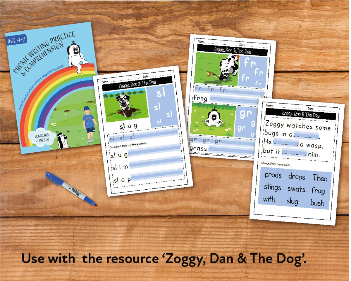 An educational teaching resource from Guinea Pig Education entitled Writing And Comprehension Practice: Zoggy, Dan And The Dog (4-8 years) downloadable at Teach Simple.