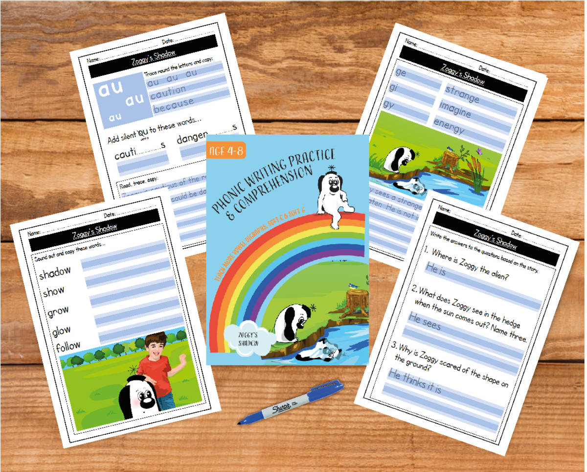 An educational teaching resource from Guinea Pig Education entitled Writing And Comprehension Practice: Zoggy’s Shadow (4-8 years) downloadable at Teach Simple.