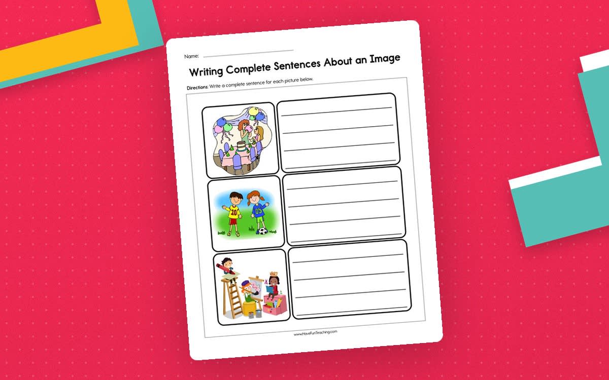 An educational teaching resource from Have Fun Teaching entitled Writing Complete Sentences about an Image Worksheet downloadable at Teach Simple.