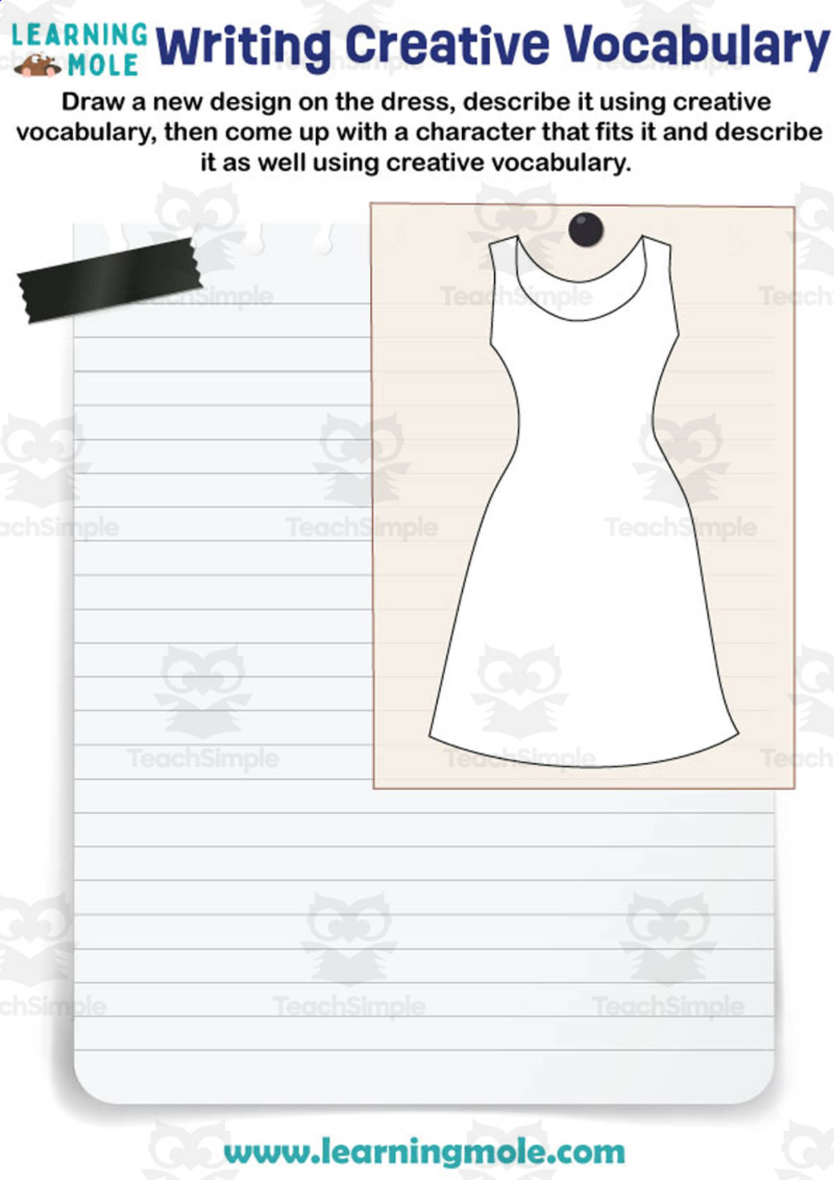 An educational teaching resource from Educational Voice entitled Writing Creative Vocabulary Activity downloadable at Teach Simple.