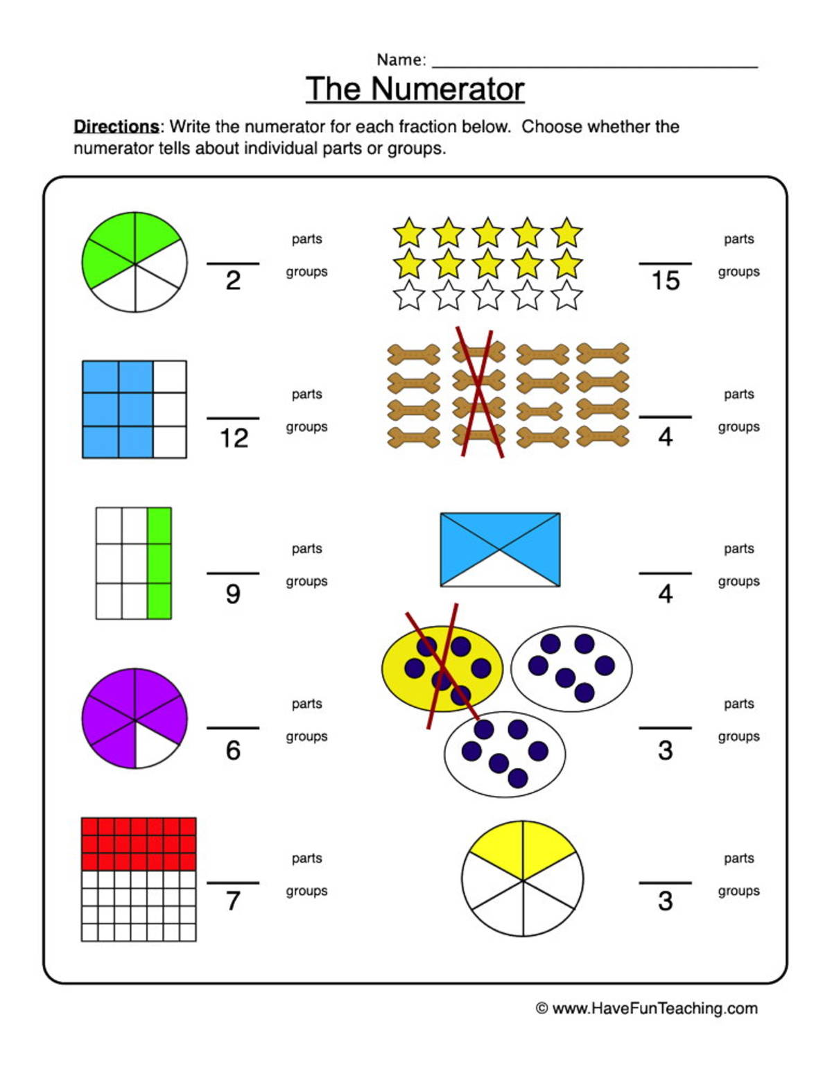 An educational teaching resource from Have Fun Teaching entitled Writing Fractions Worksheet downloadable at Teach Simple.