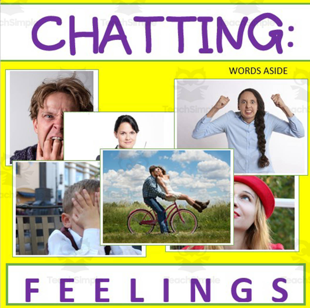 An educational teaching resource from WORDS ASIDE entitled Writing Prompt & Discussion Flashcards: FEELINGS Pack downloadable at Teach Simple.