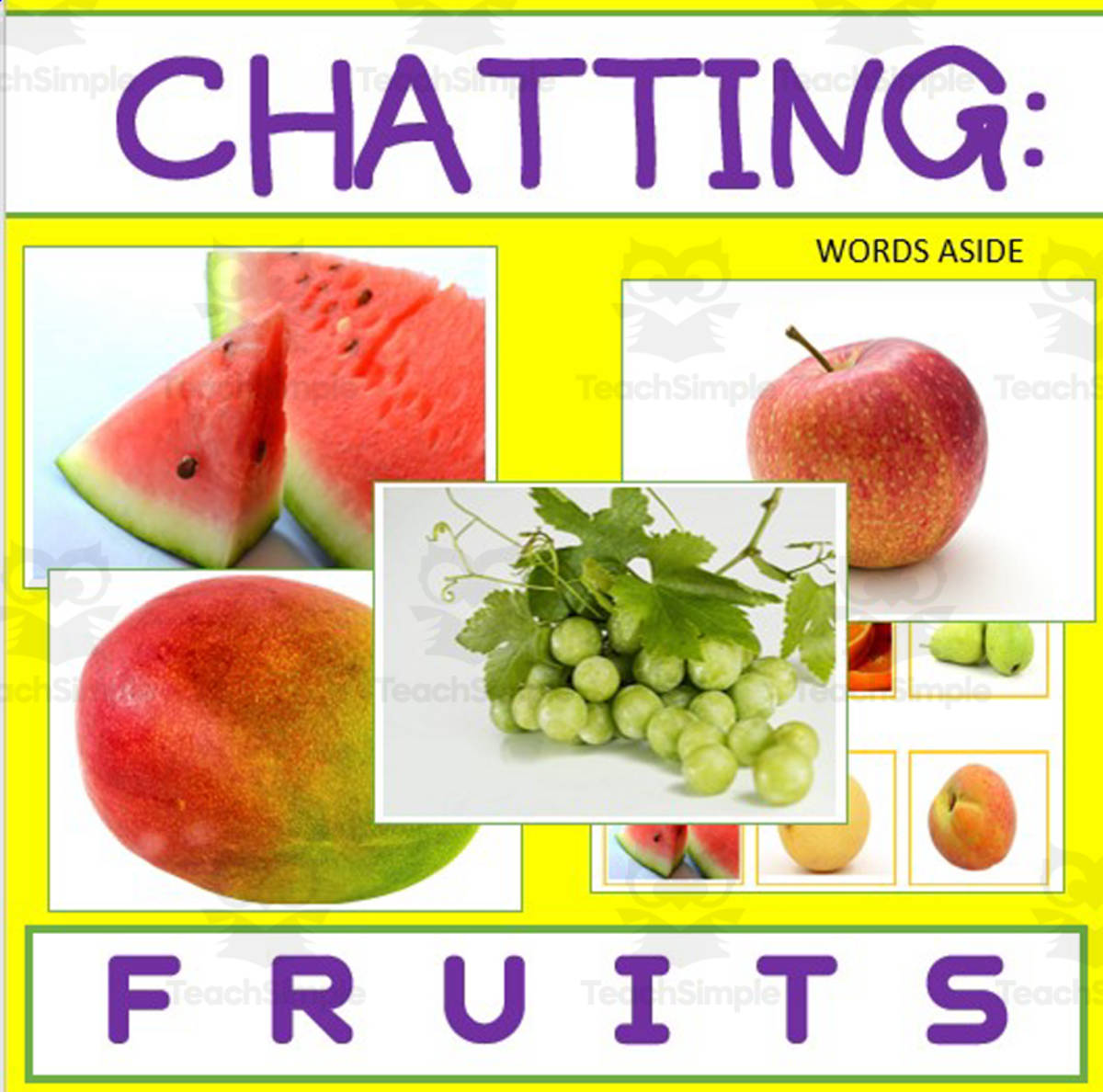 An educational teaching resource from WORDS ASIDE entitled Writing Prompt & Discussion Flashcards: Fruits Pack downloadable at Teach Simple.