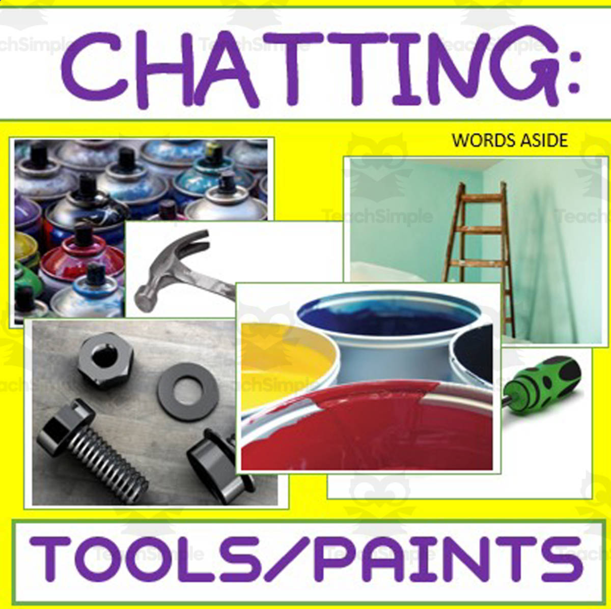 An educational teaching resource from WORDS ASIDE entitled Writing Prompt & Discussion Flashcards: Tools Paints Pack downloadable at Teach Simple.