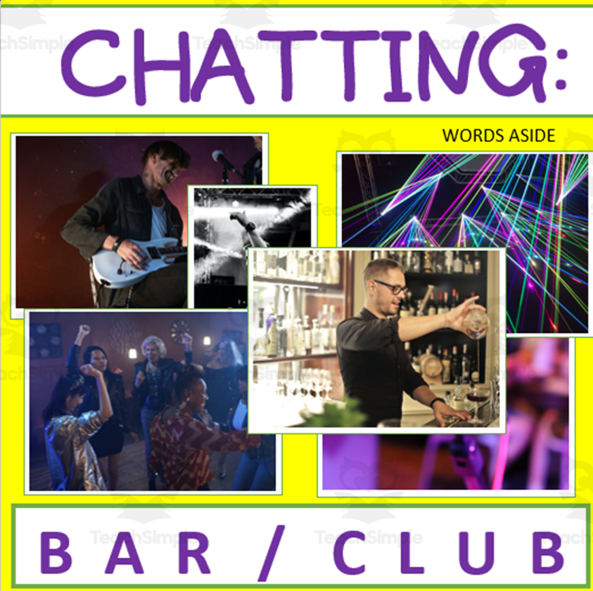 An educational teaching resource from WORDS ASIDE entitled Writing Prompt + Discussion Flashcards: Bar Club Pack downloadable at Teach Simple.