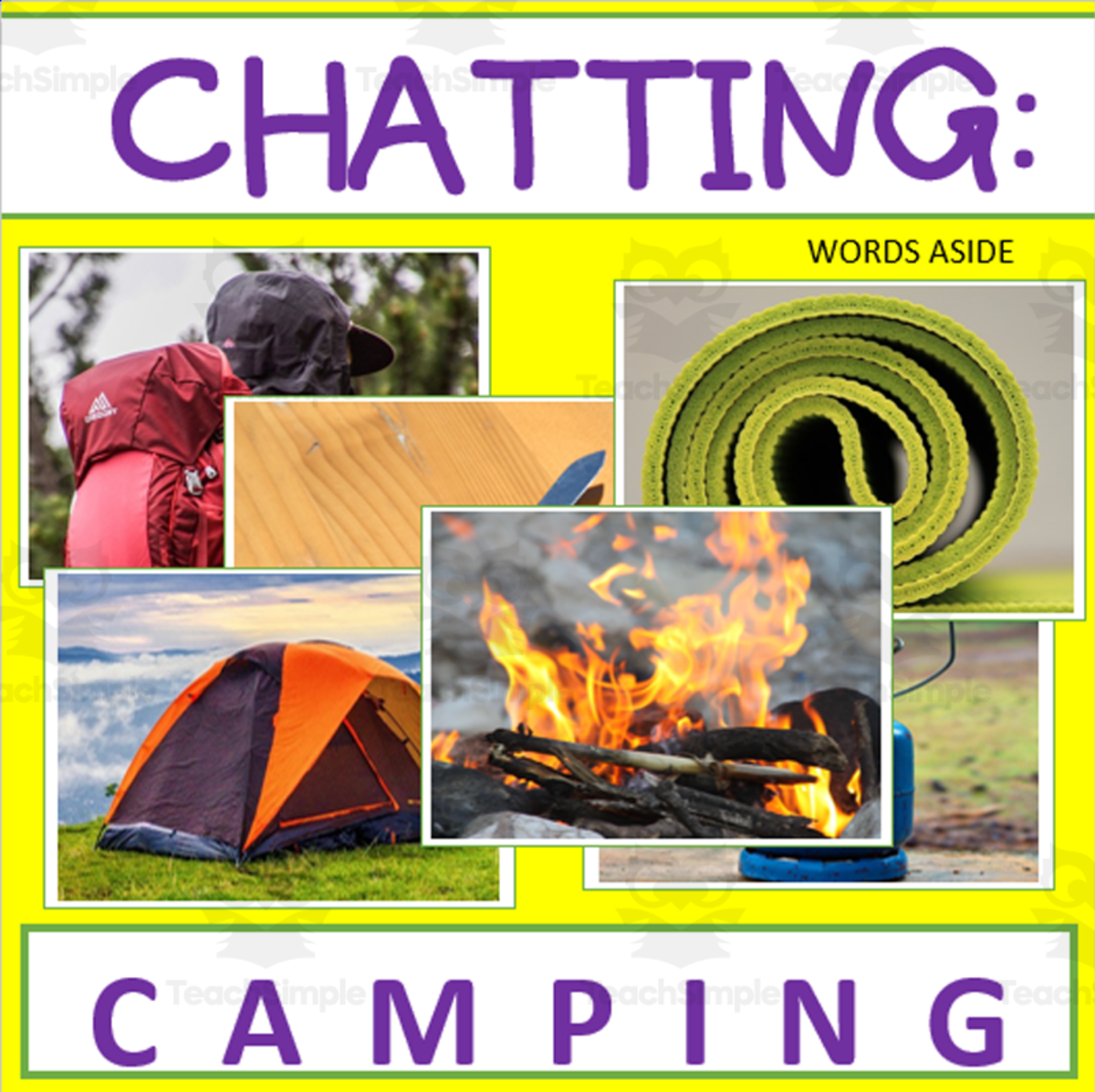 An educational teaching resource from WORDS ASIDE entitled Writing Prompt + Discussion Flashcards: Camping Pack downloadable at Teach Simple.