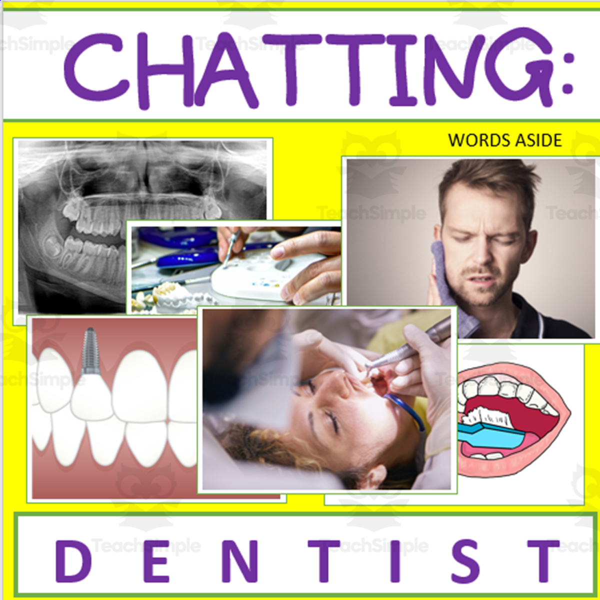 An educational teaching resource from WORDS ASIDE entitled Writing Prompt + Discussion Flashcards: Dentist Pack downloadable at Teach Simple.