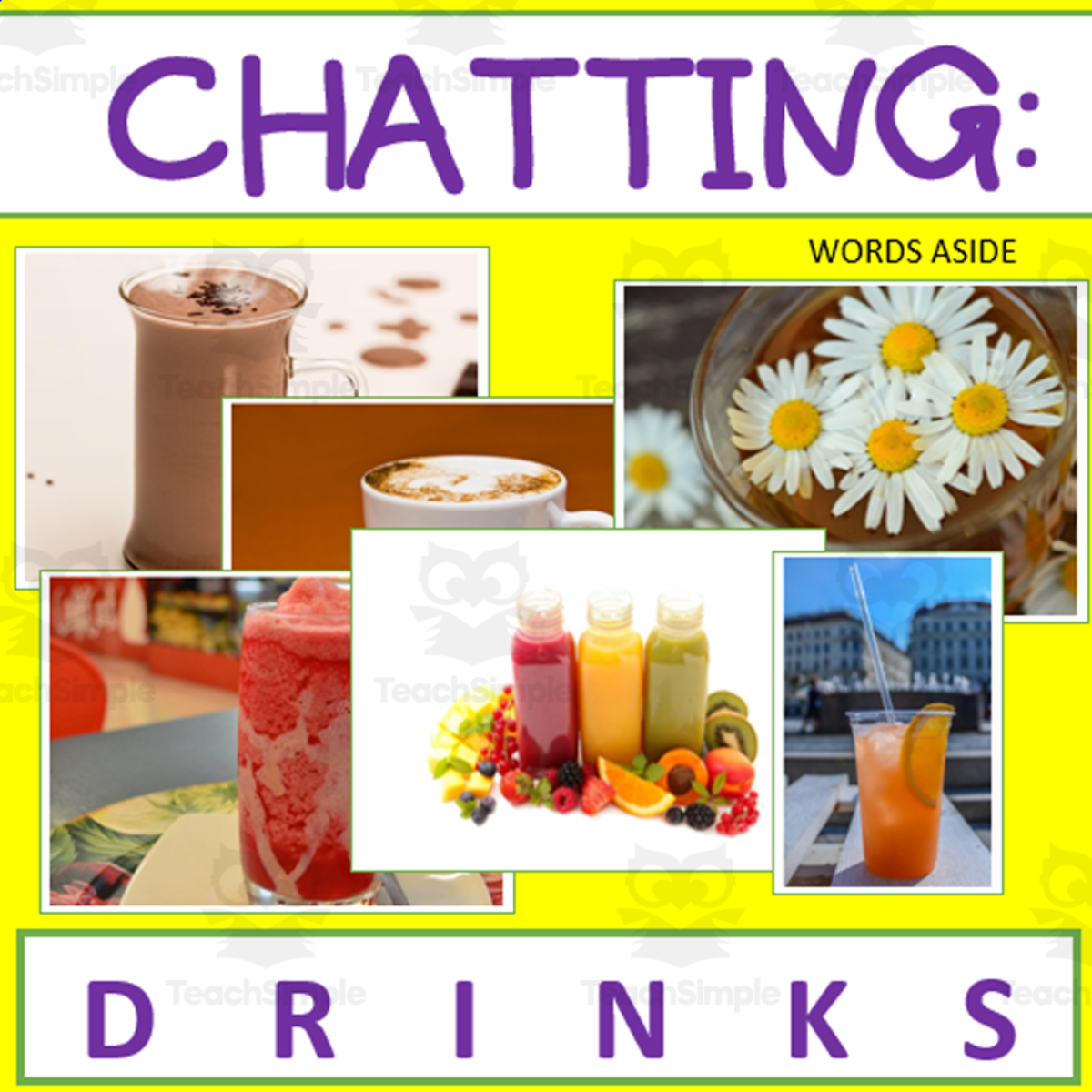 An educational teaching resource from WORDS ASIDE entitled Writing Prompt + Discussion Flashcards: Drinks Pack downloadable at Teach Simple.