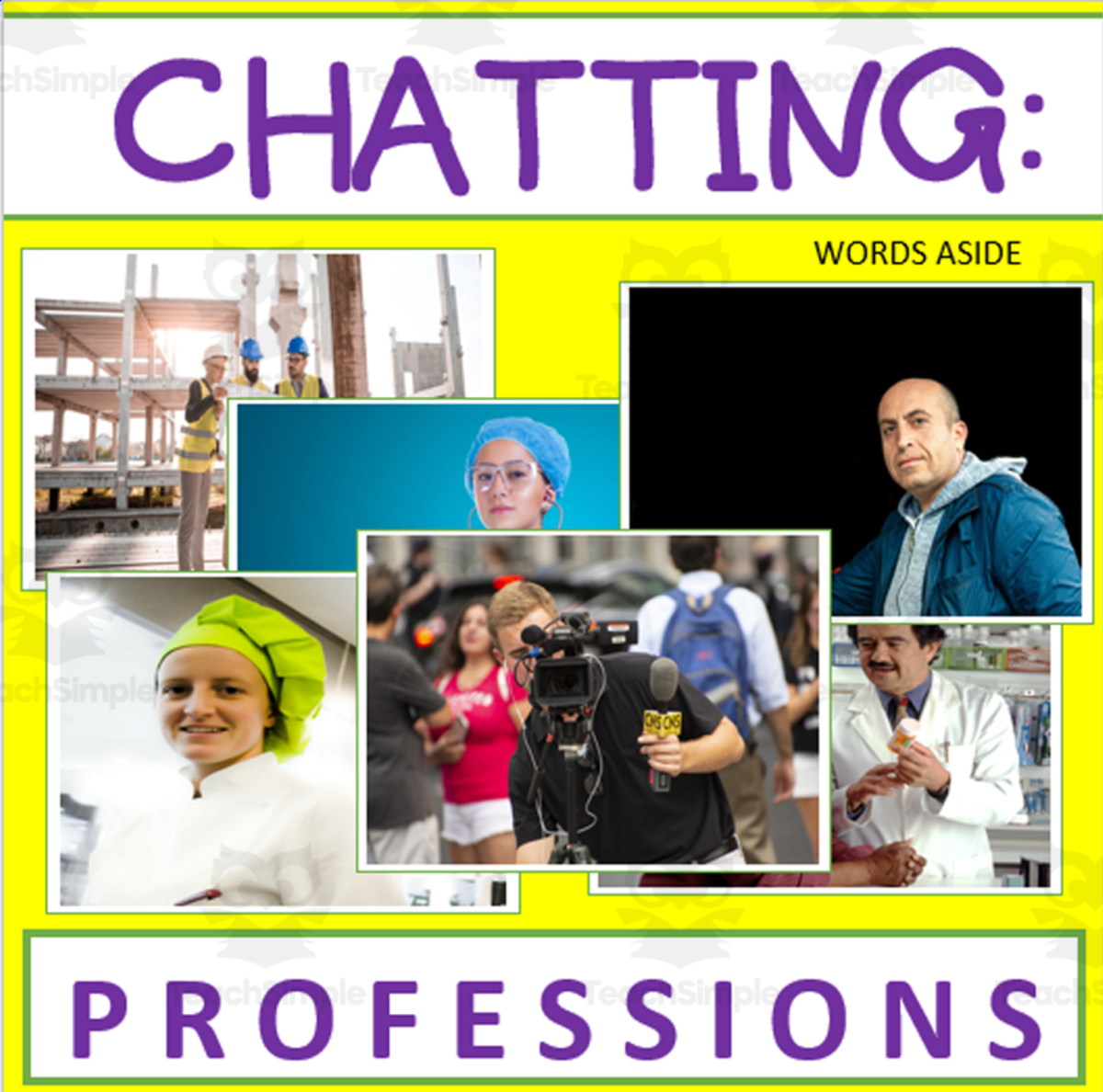 An educational teaching resource from WORDS ASIDE entitled Writing Prompt + Discussion Flashcards: Professions Pack downloadable at Teach Simple.