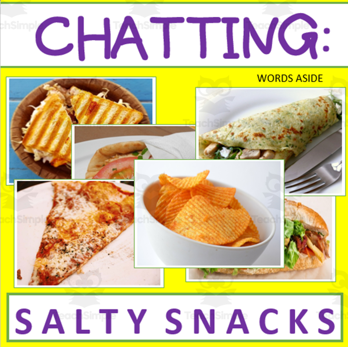 An educational teaching resource from WORDS ASIDE entitled Writing Prompt + Discussion Flashcards: Salty Snacks Pack downloadable at Teach Simple.