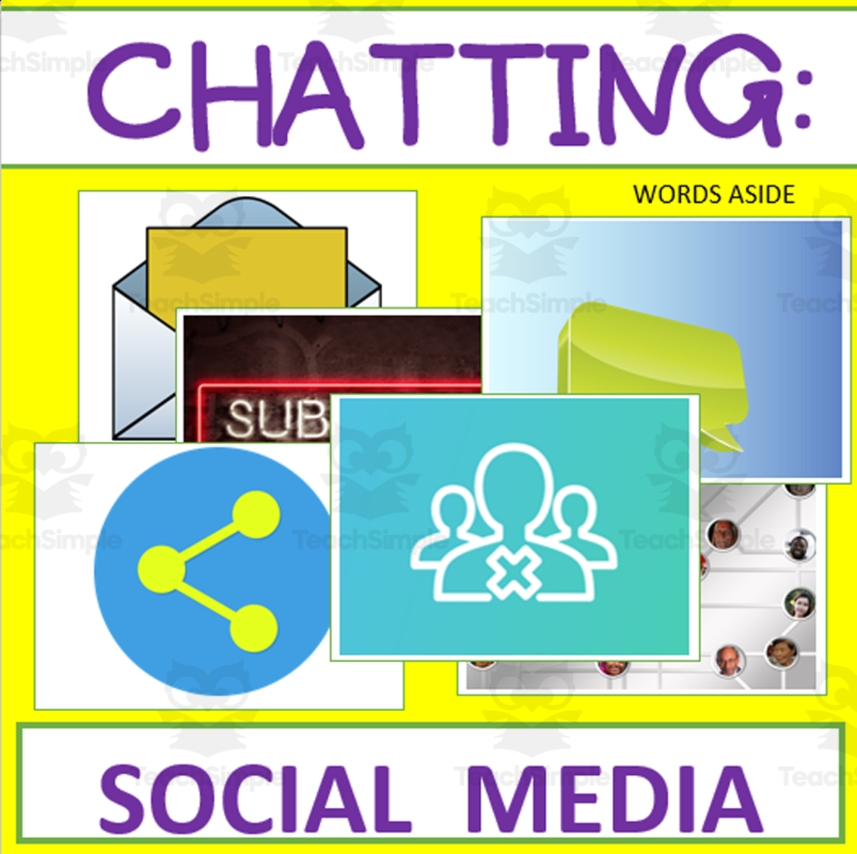 An educational teaching resource from WORDS ASIDE entitled Writing Prompt + Discussion Flashcards: Social Media Pack downloadable at Teach Simple.