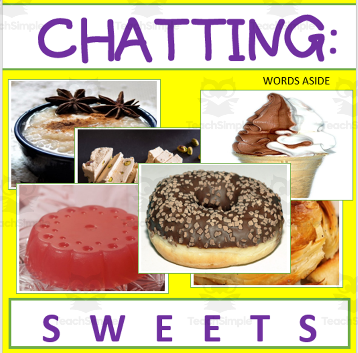 An educational teaching resource from WORDS ASIDE entitled Writing Prompt + Discussion Flashcards: Sweets Pack downloadable at Teach Simple.